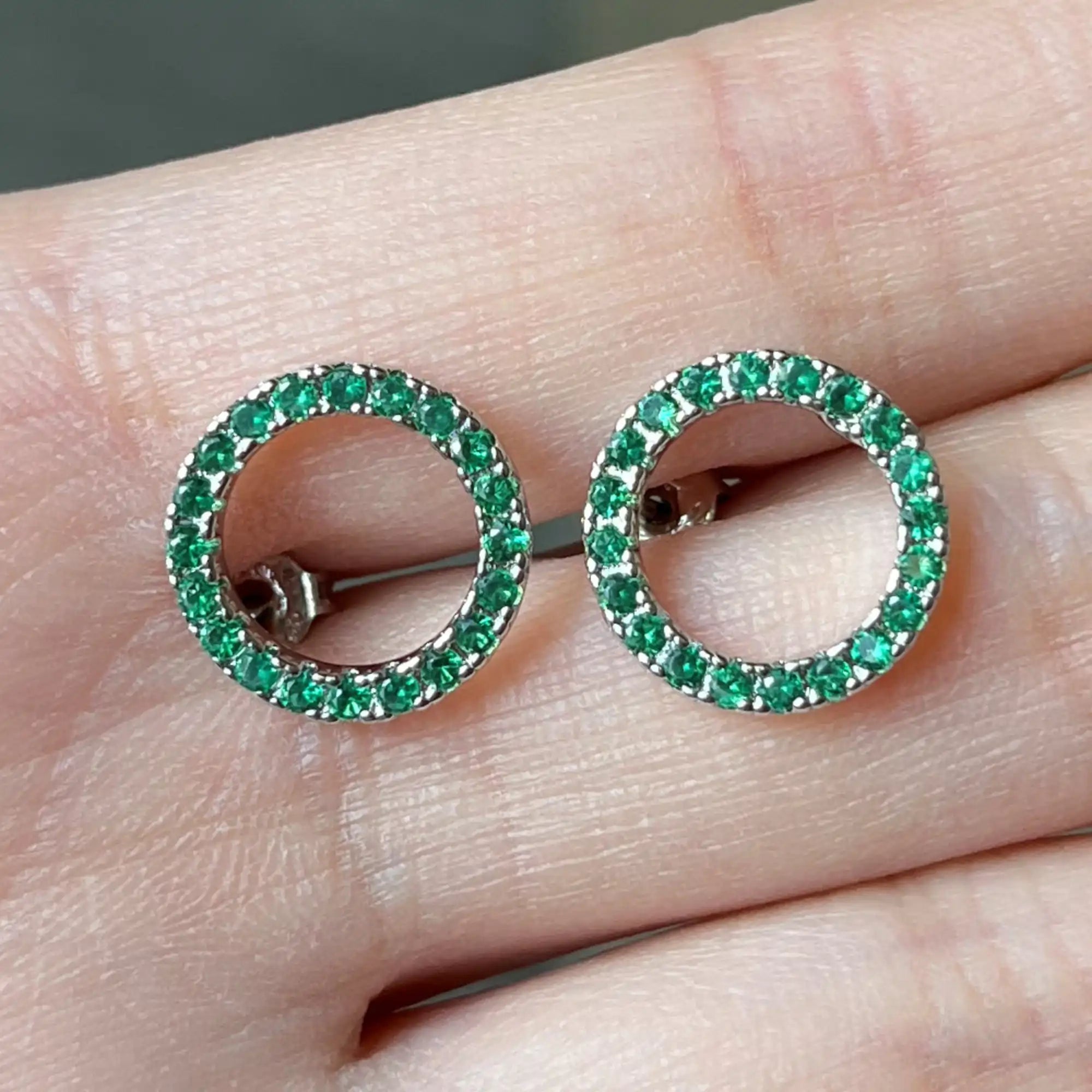 Hollow CZ Circle Stud Earrings