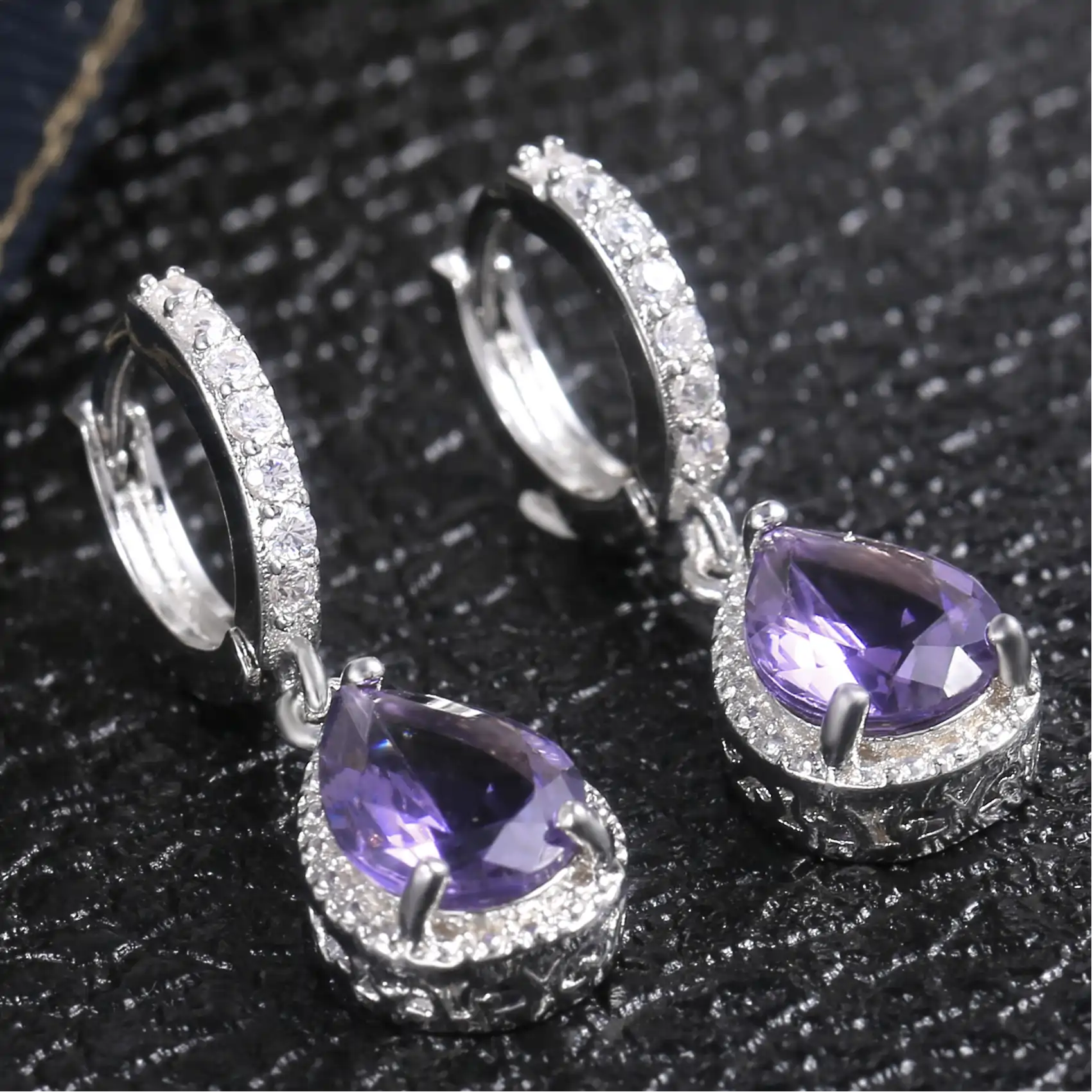 Royal Purple Pear Drop Earrings