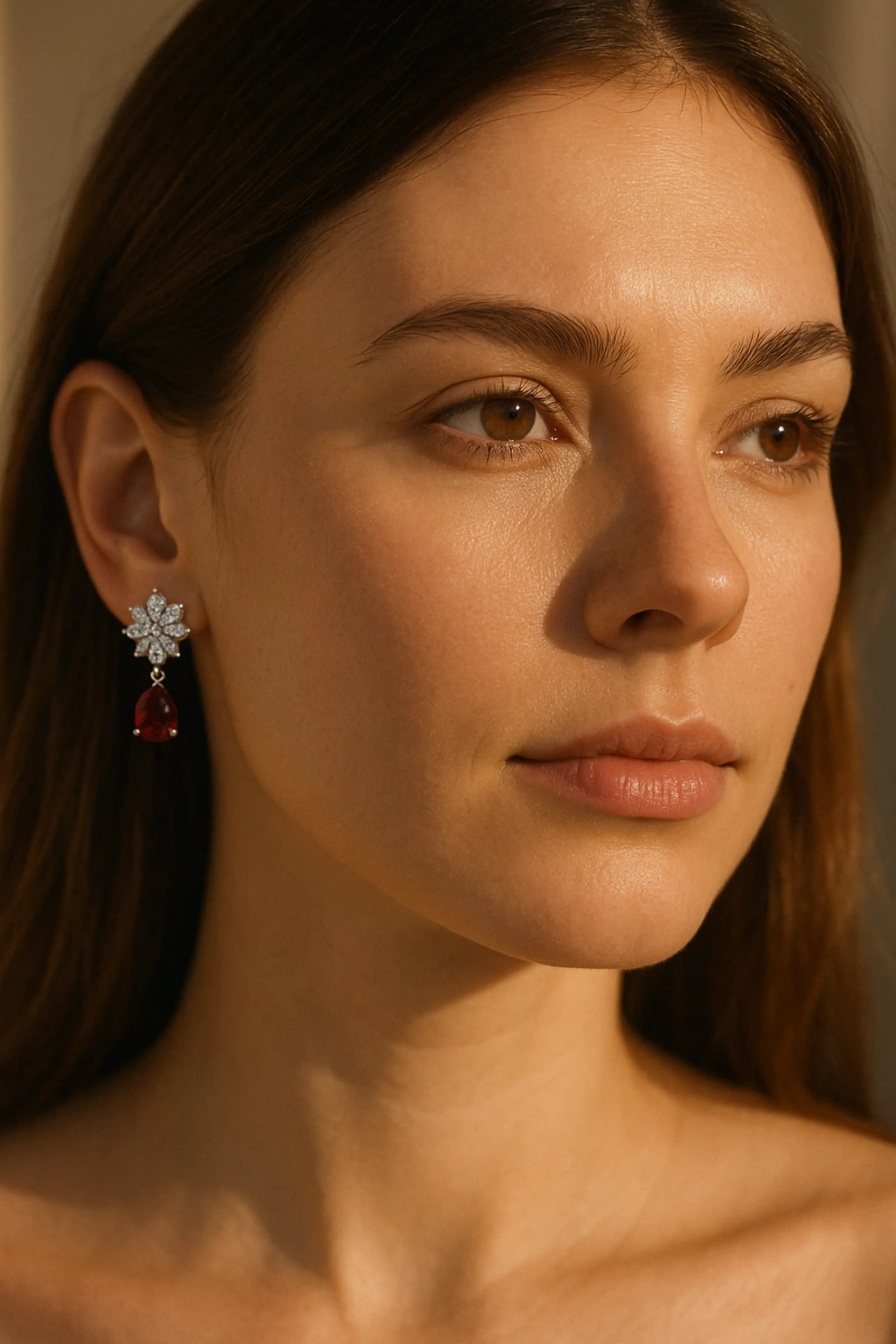 Elegant Ruby CZ Drop Earrings