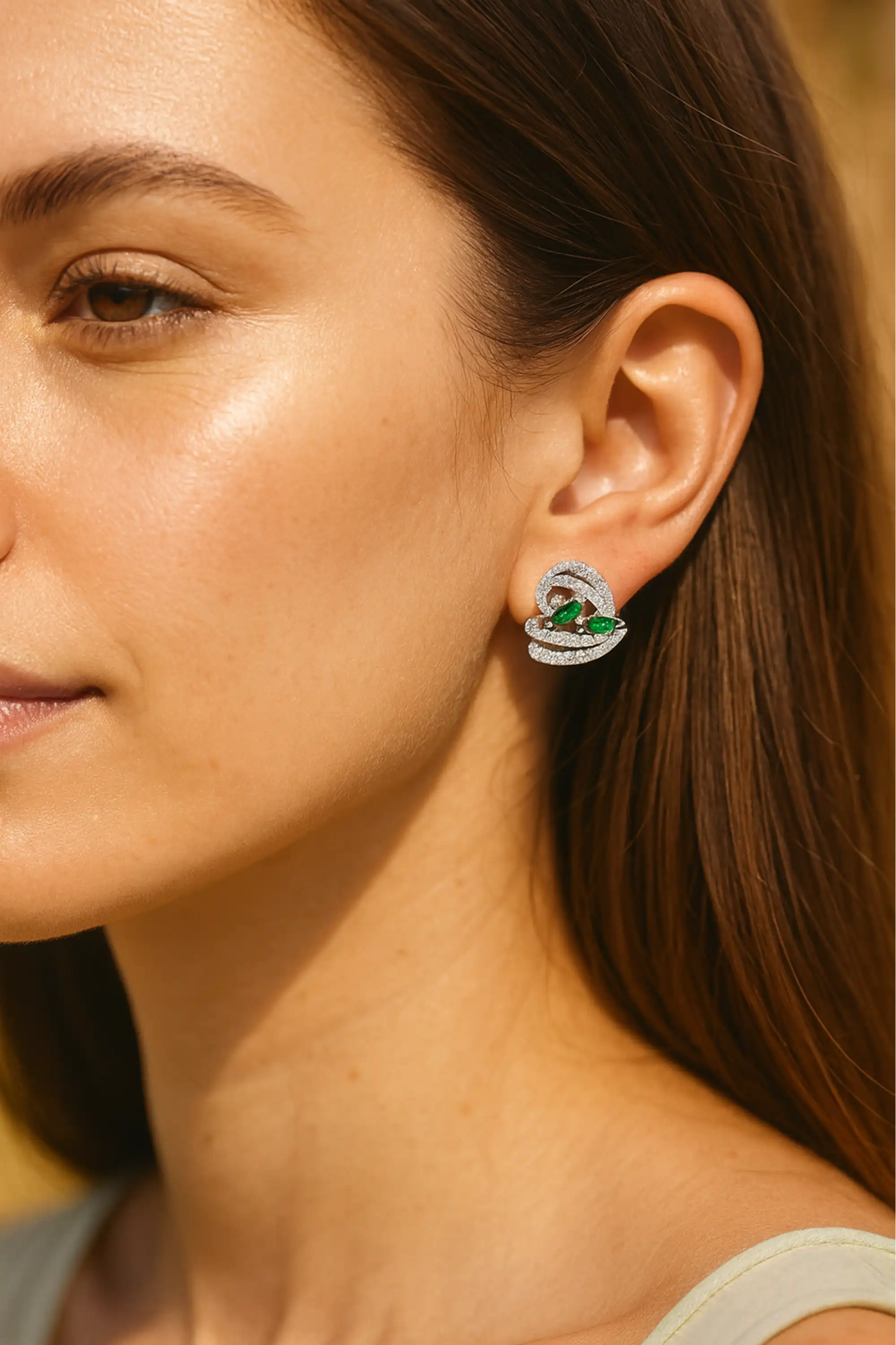 Green CZ Rhinestone Stud Earrings