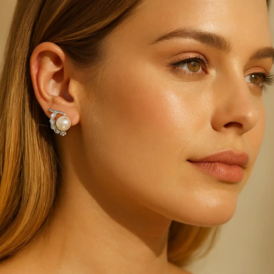 Exquisite CZ Pearl Stud Earrings