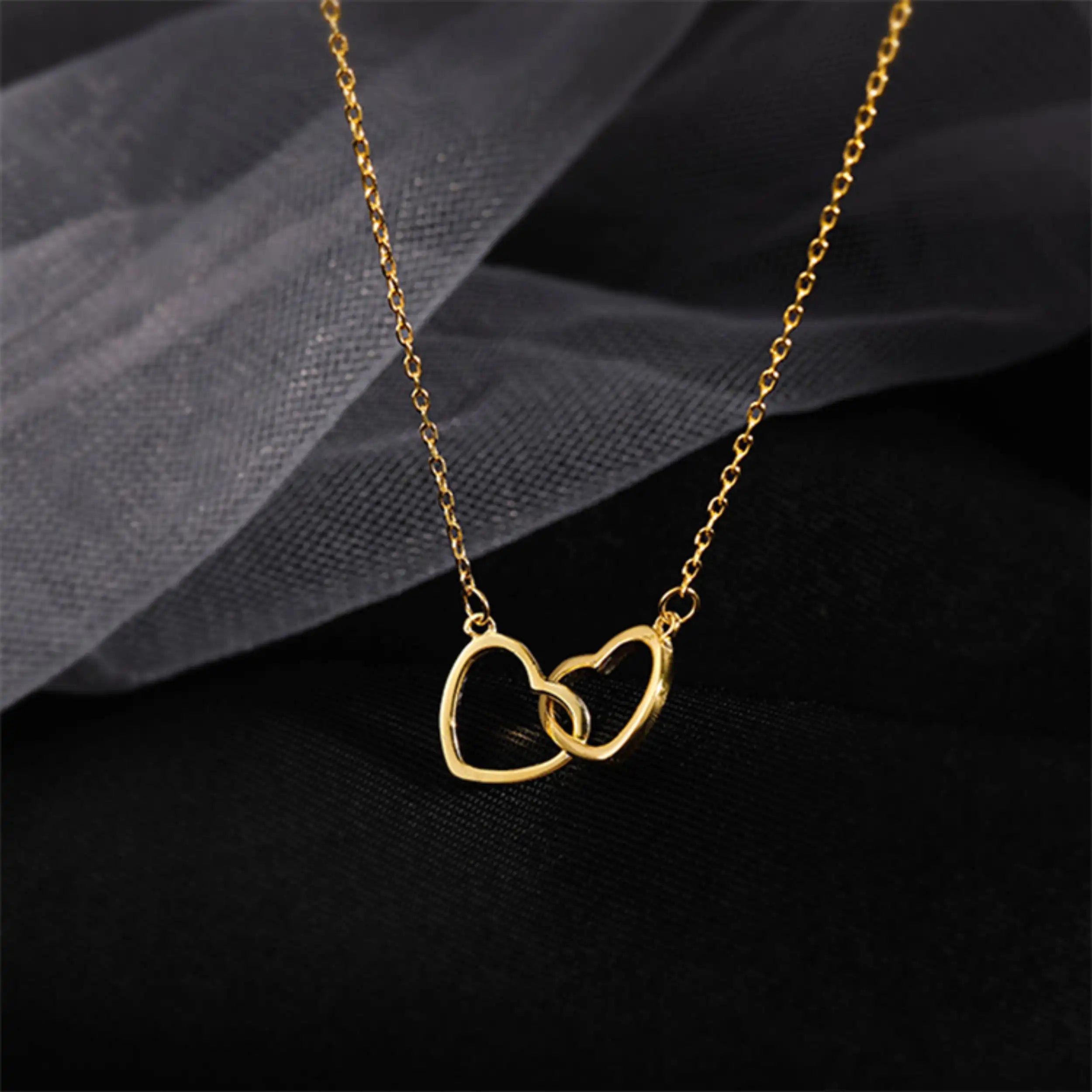 Titanium Steel Double Heart Pendant Necklace