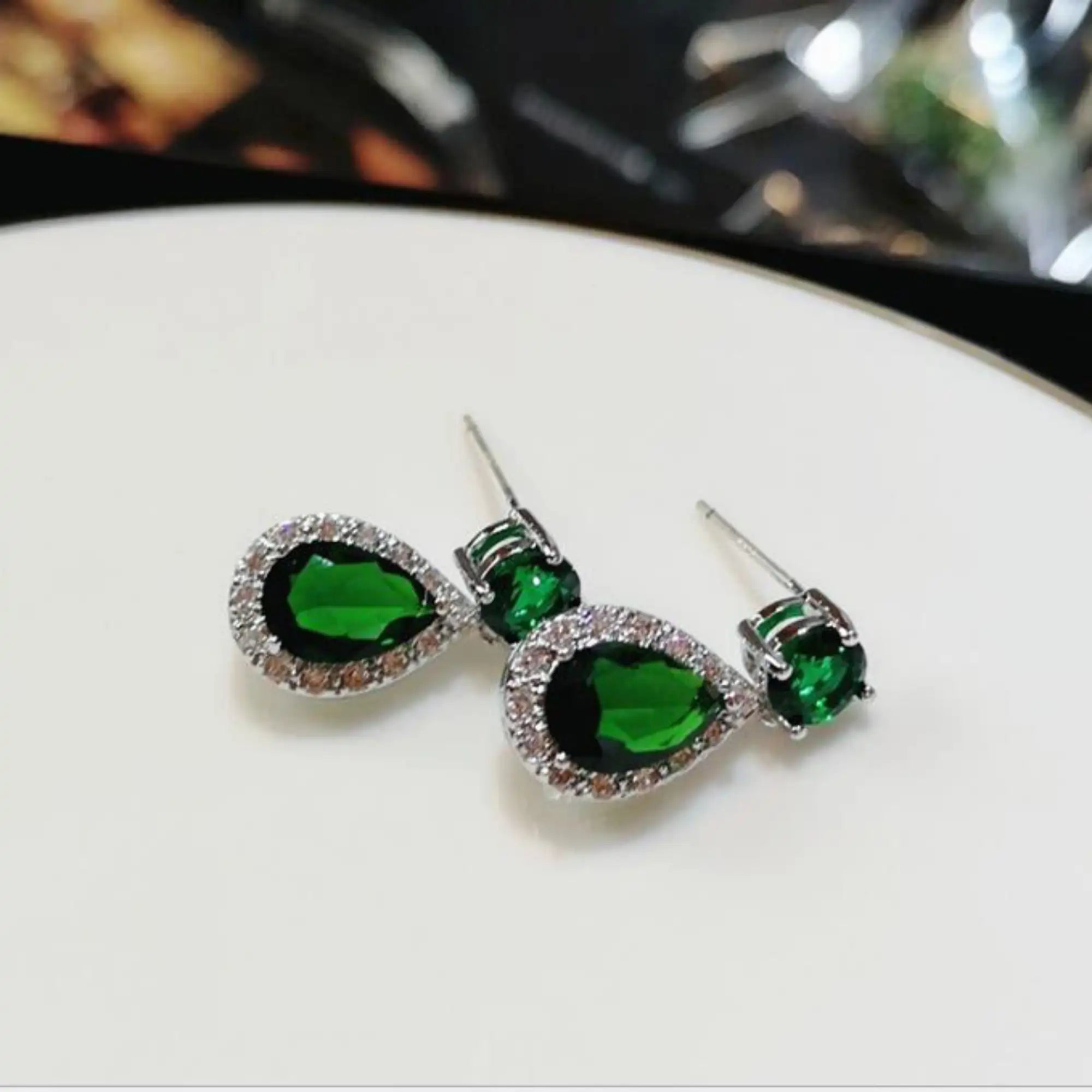 5-Color Water Drop Zircon Silver Earrings