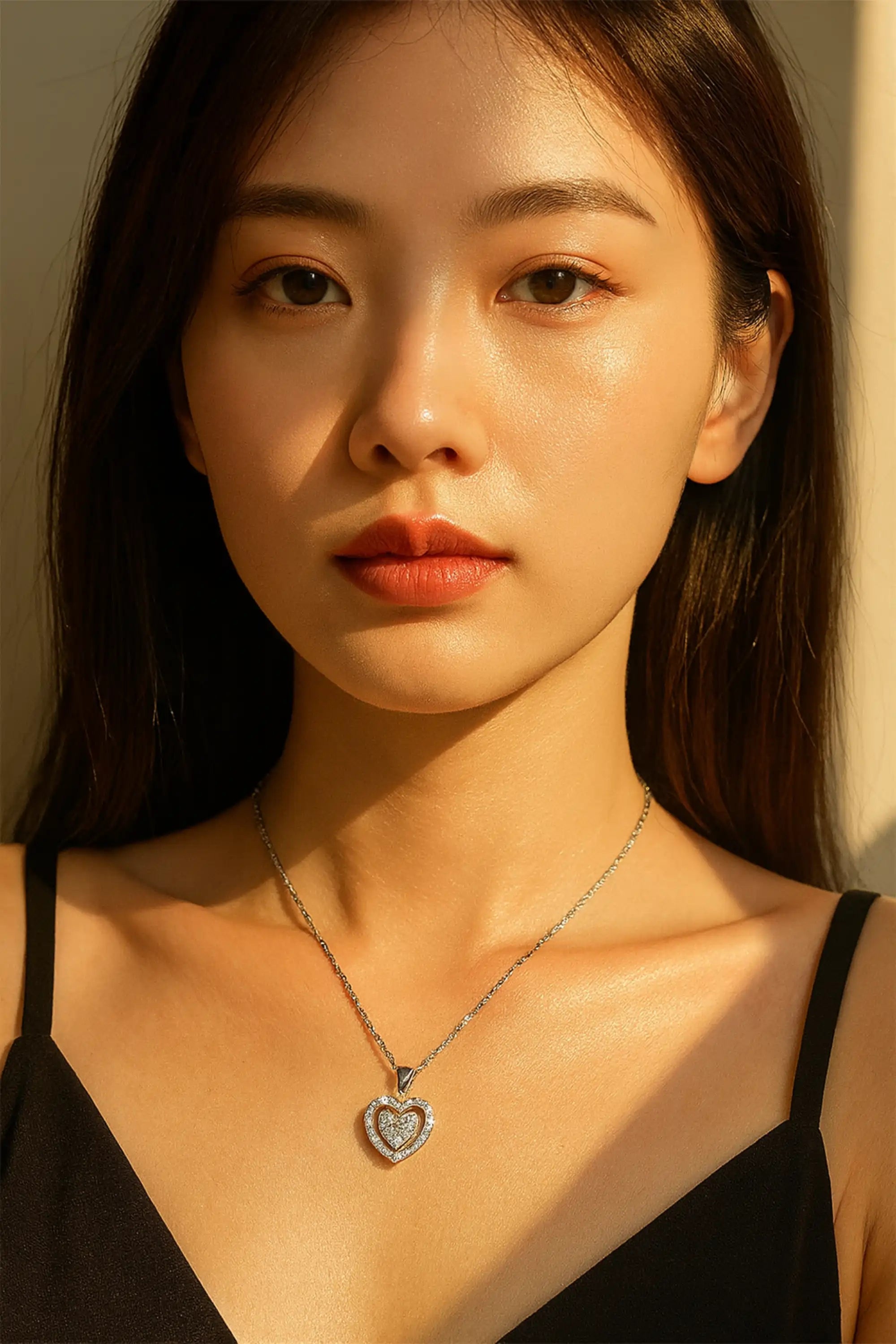 Bling Diamond Peach Heart Necklace