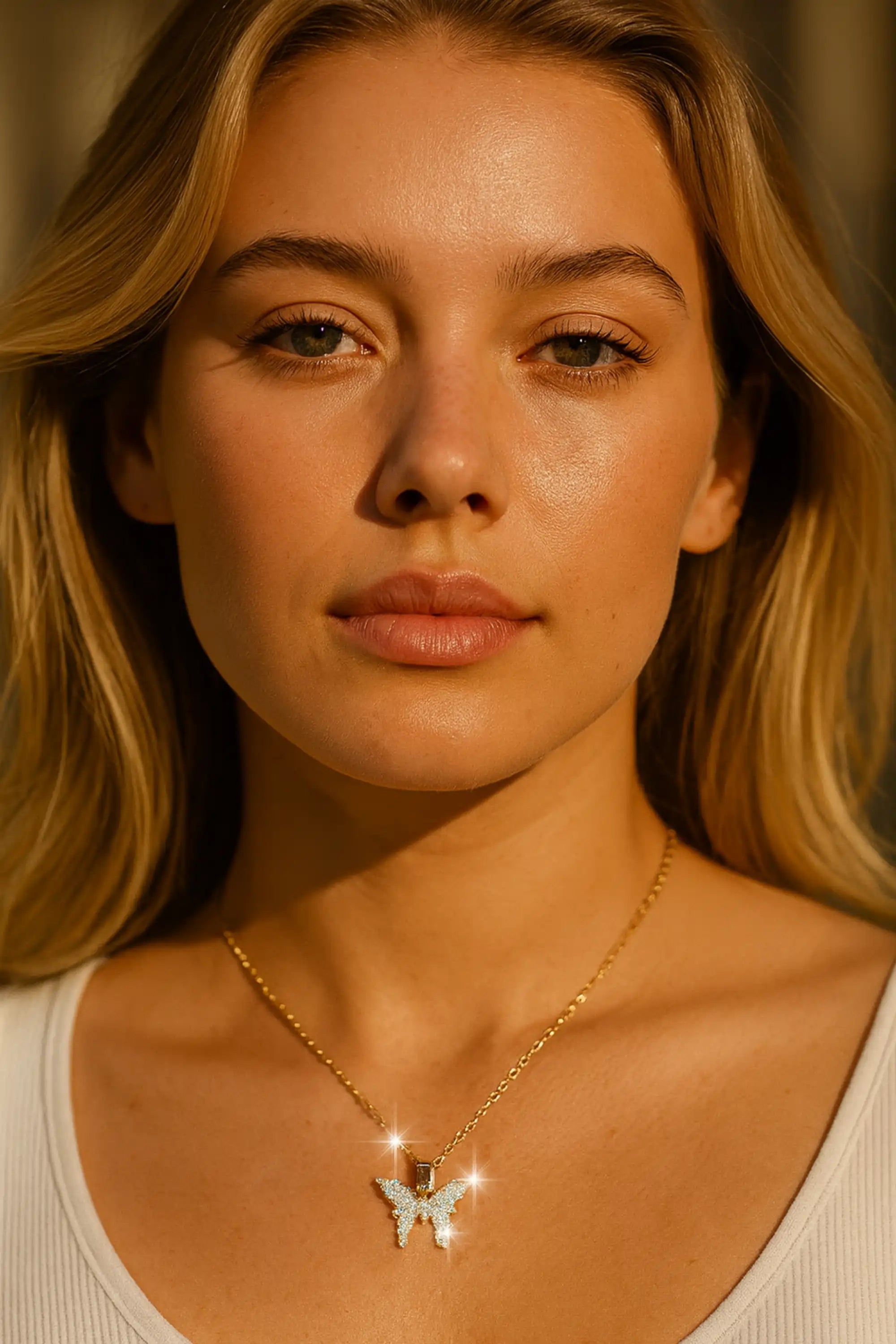 Rose Gold Butterfly Flower Pendant Necklace