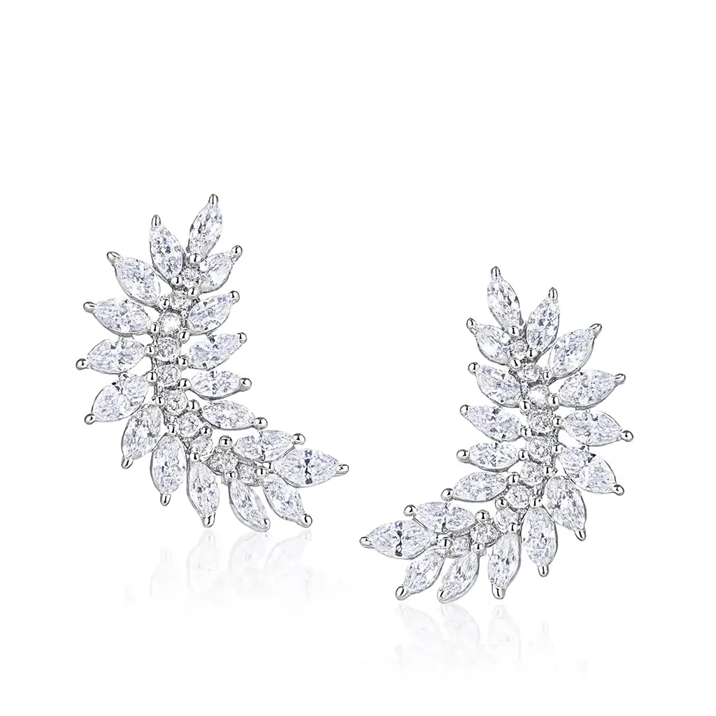 Elegant Leaf CZ Stud Earrings