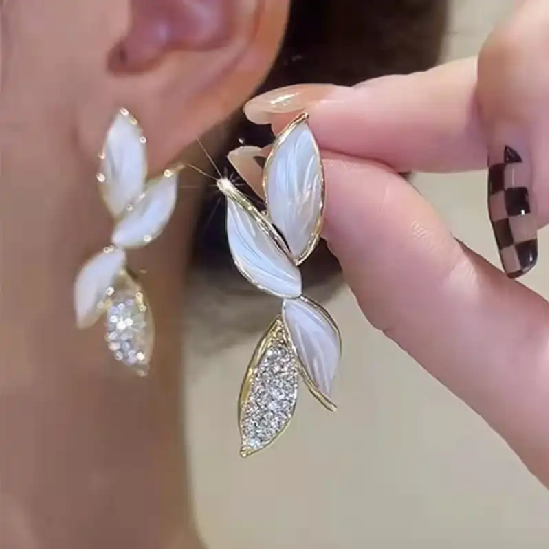 Gold CZ Flower Drop Earrings