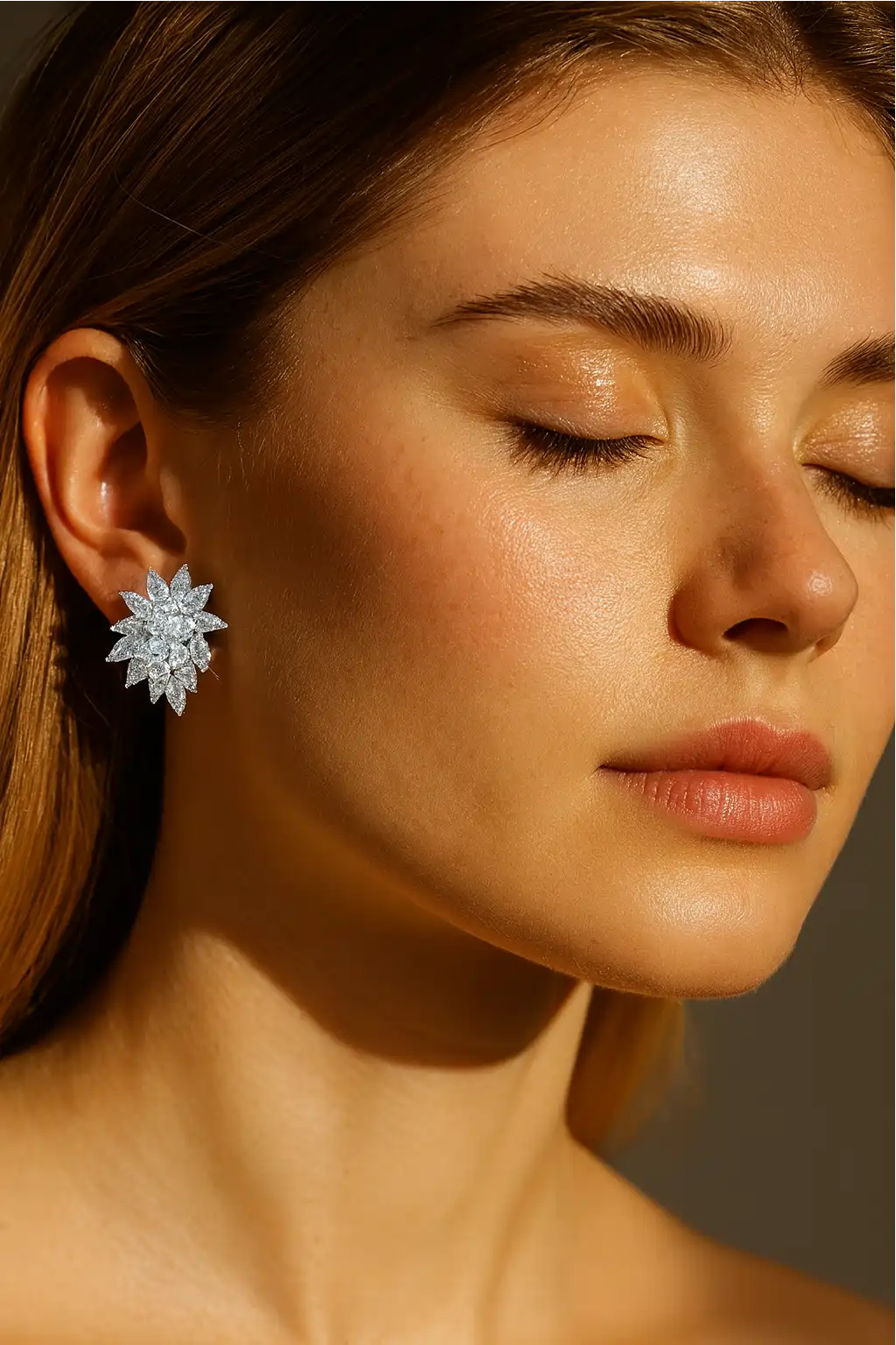 Flower CZ Stud Earrings for Women