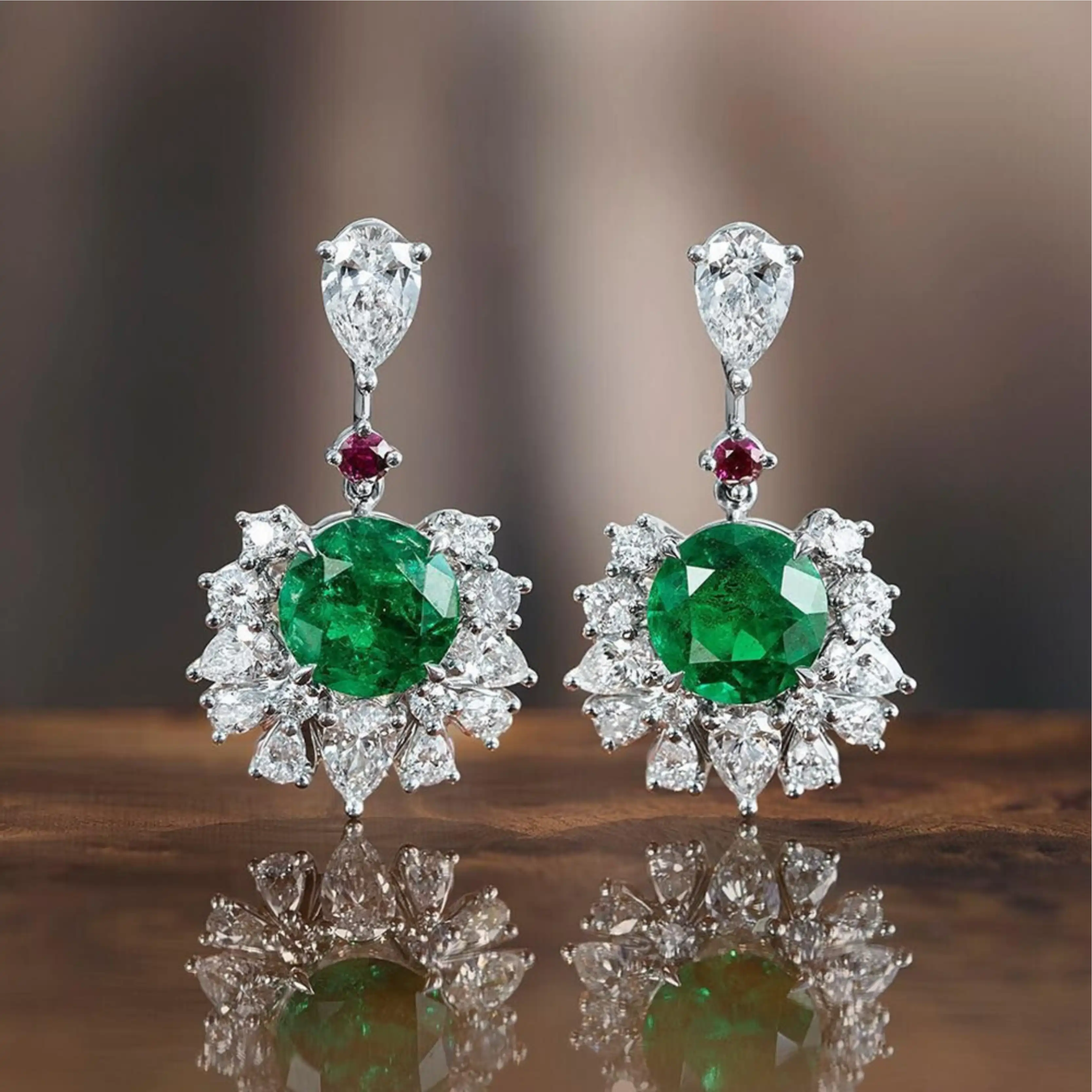 Green CZ Flower Wedding Drop Earrings