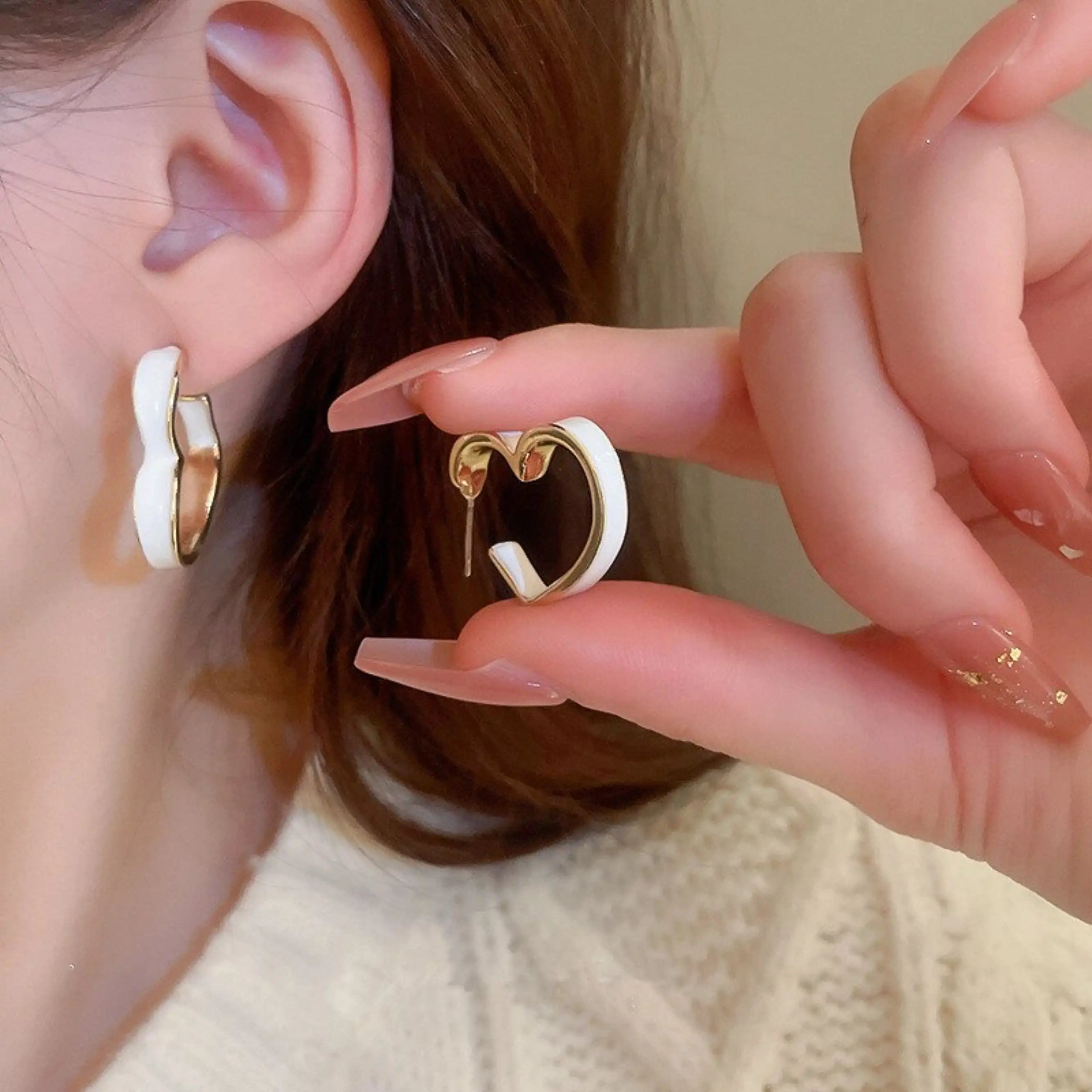 18K Gold Dripping Heart Hoop Earrings