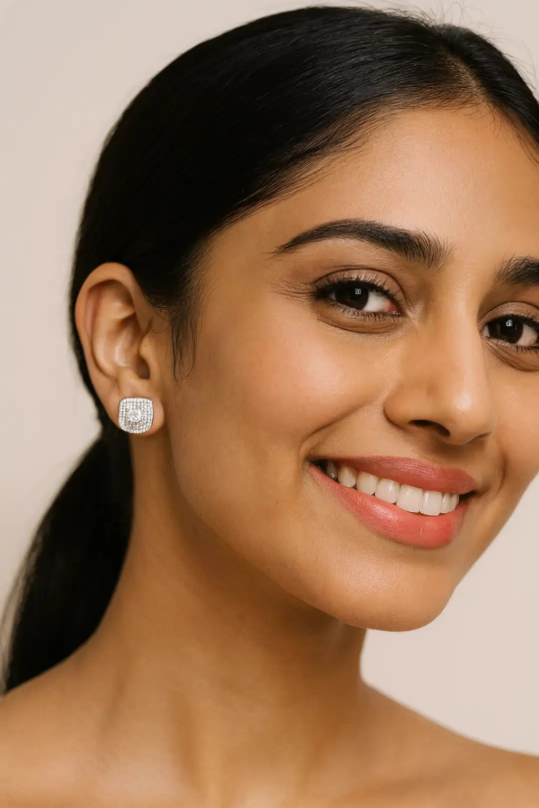 CZ Pave Square Stud Earrings