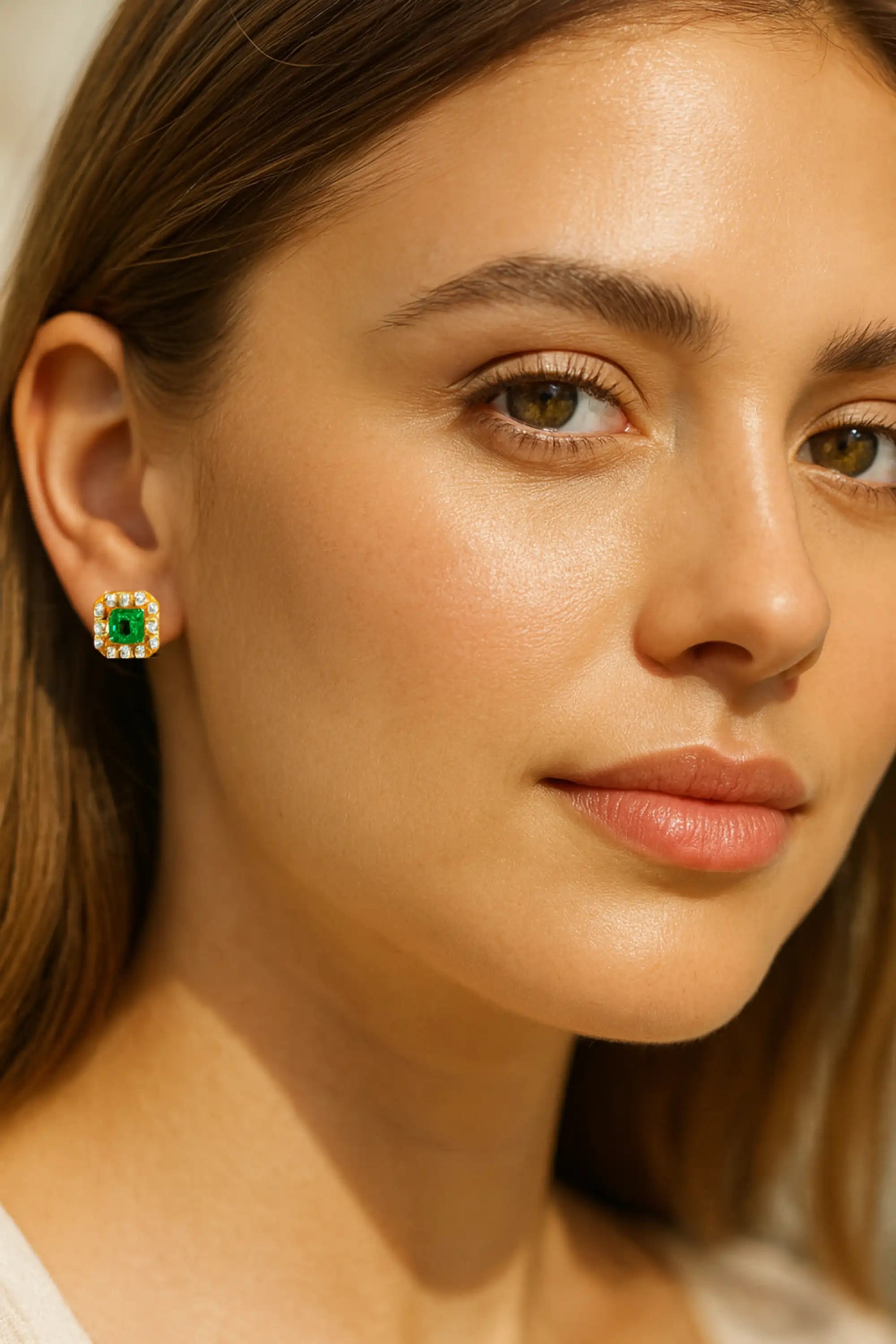 18K Gold Green CZ Stud Earrings