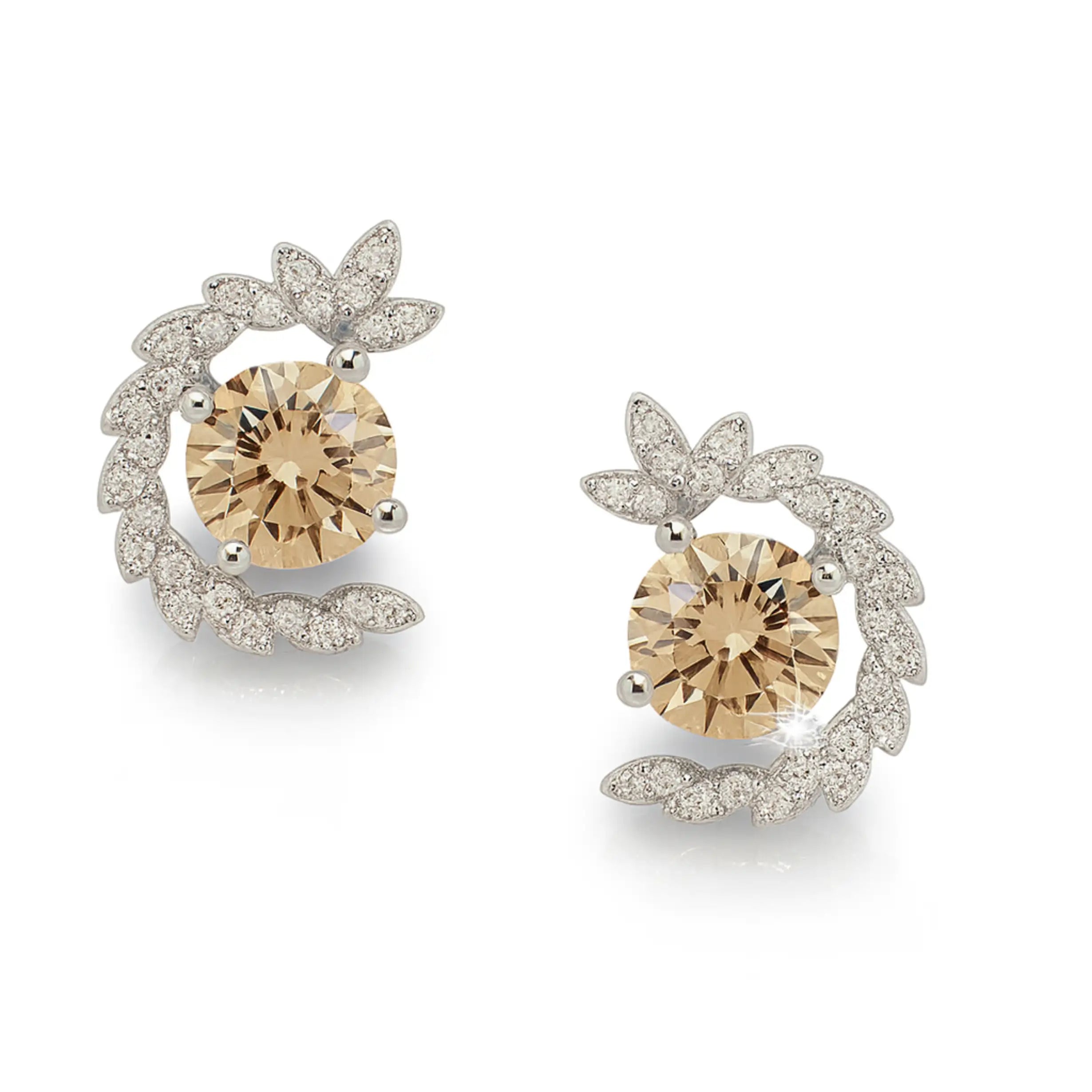 Chic Champagne CZ Leaf Wedding Earrings