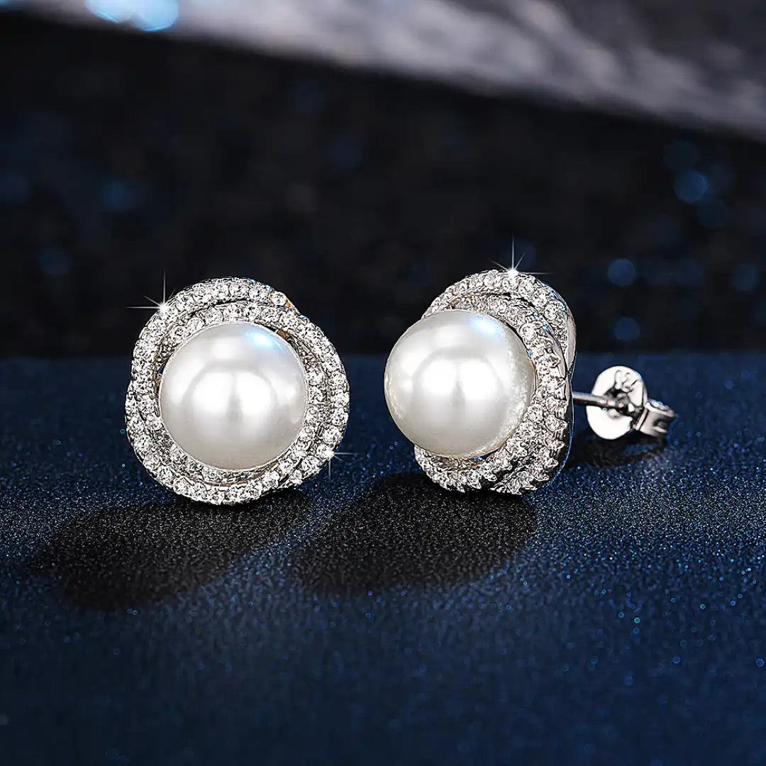 925 Silver Plated Cubic Zirconia Pearl Stud Earrings