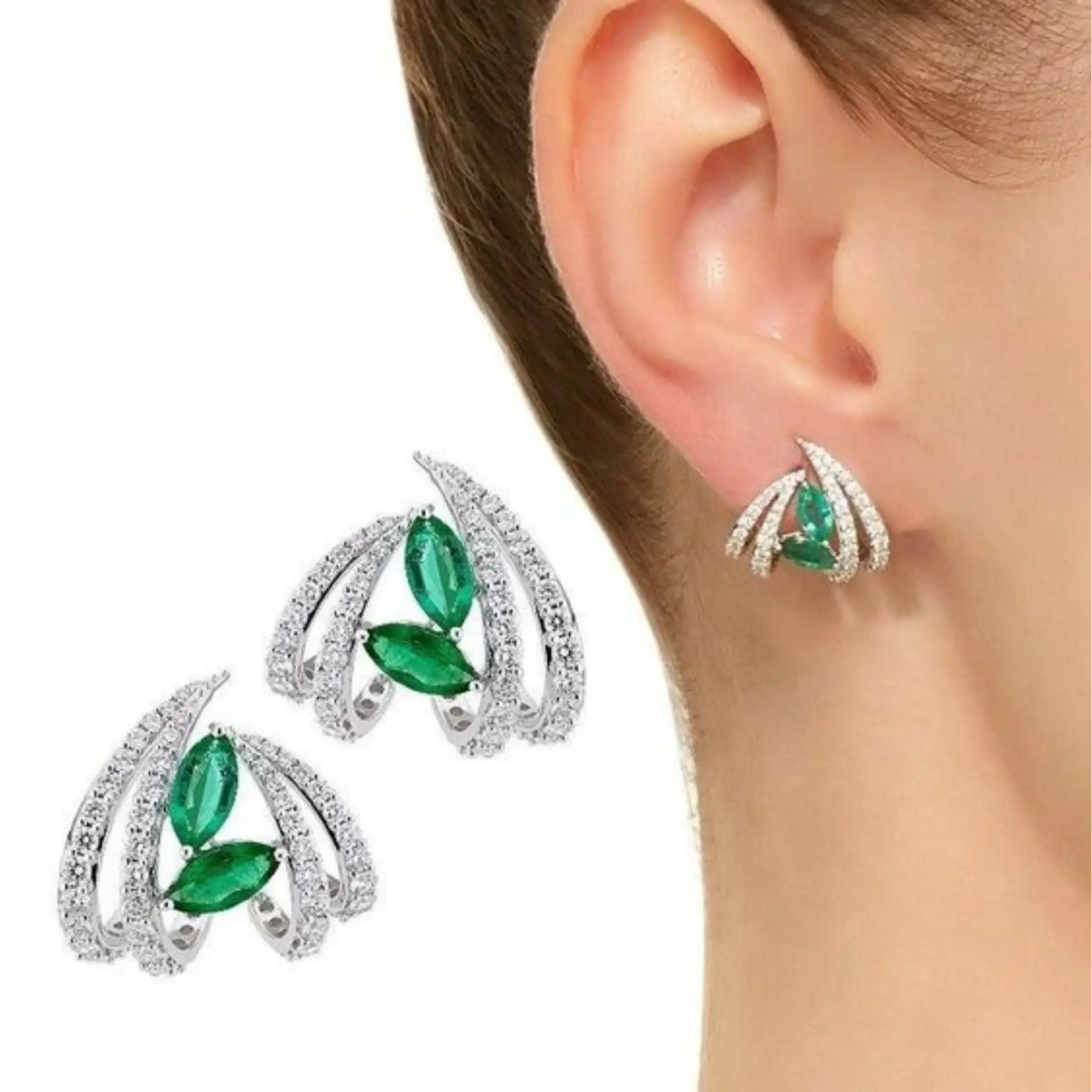 Green CZ Rhinestone Stud Earrings