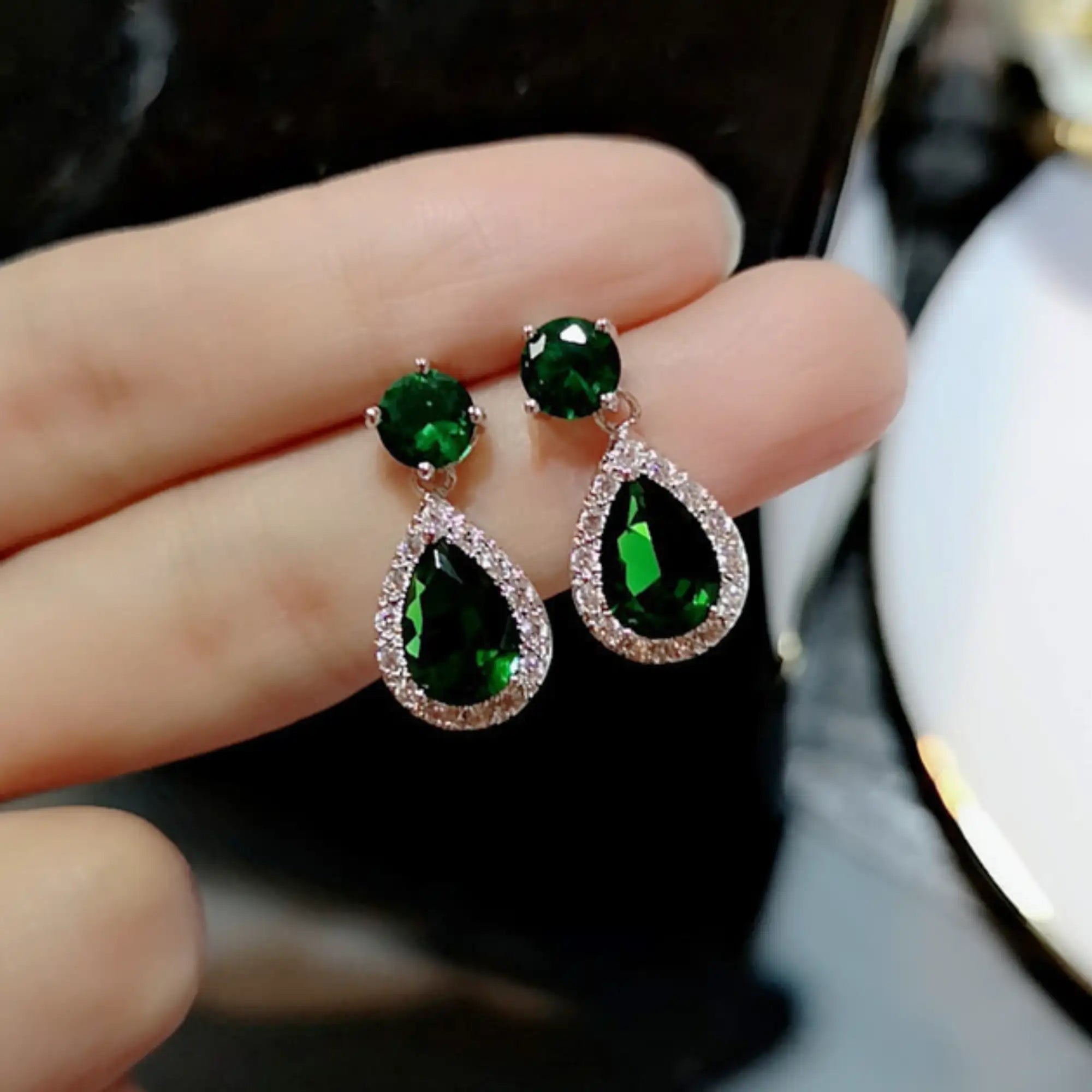 5-Color Water Drop Zircon Silver Earrings