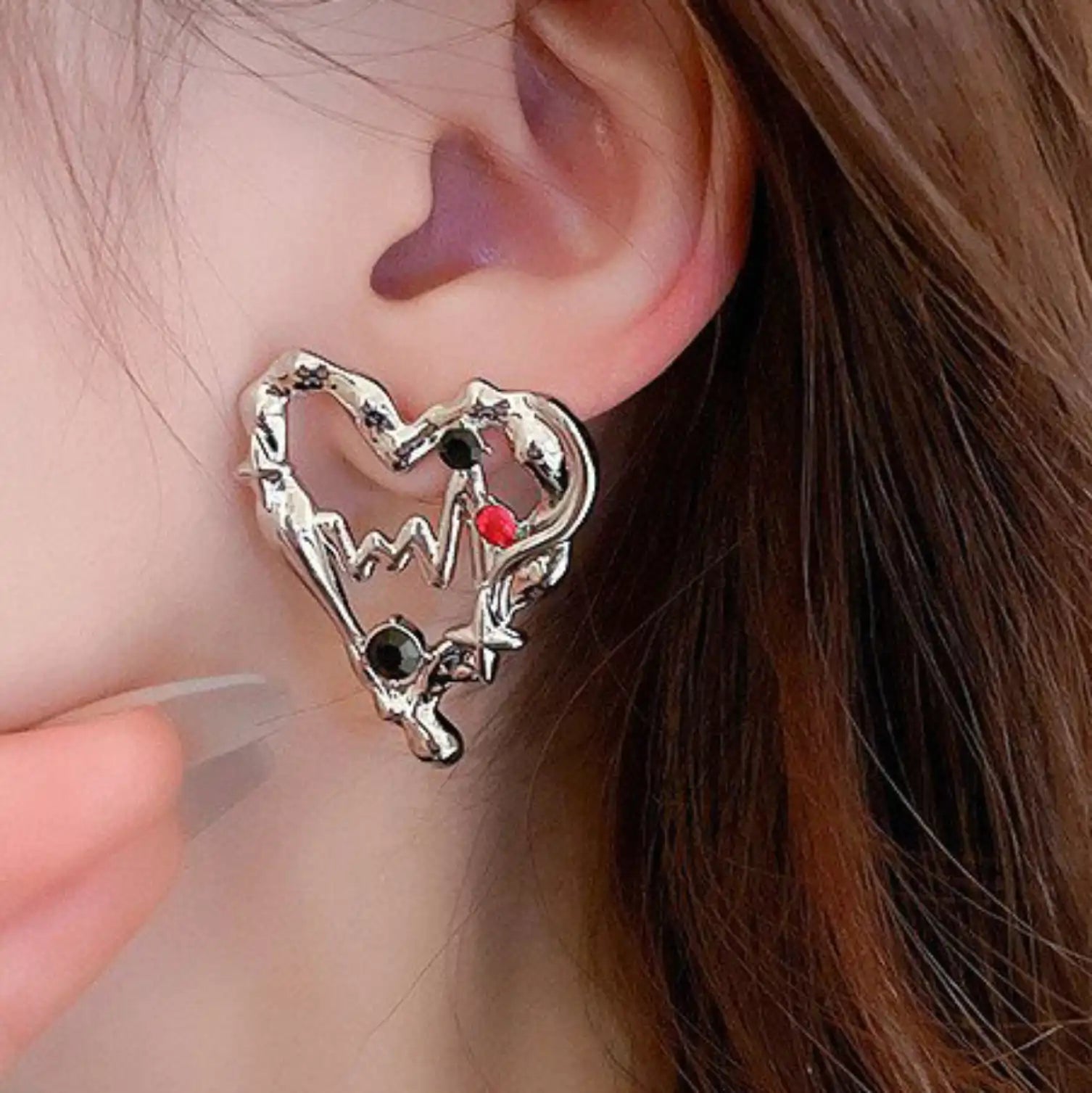 S925 Silver Heart CZ Hollow Stud Earrings