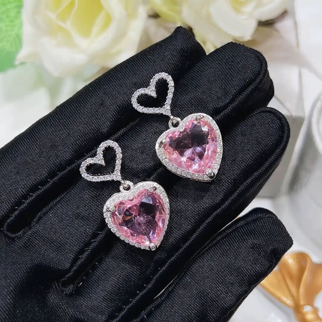 Pink Heart CZ Stud Earrings
