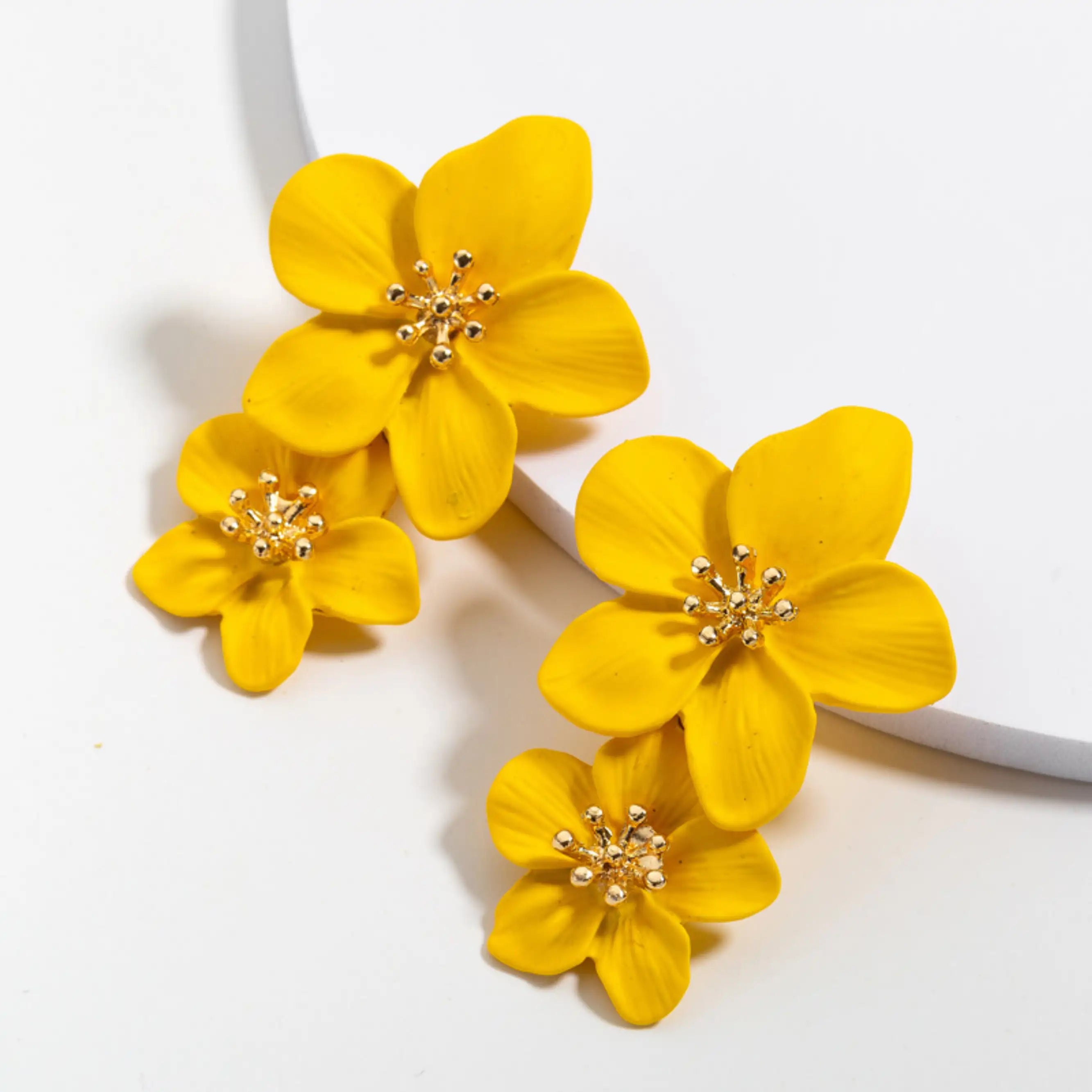 Exaggerated Metal Flower Statement Earrings