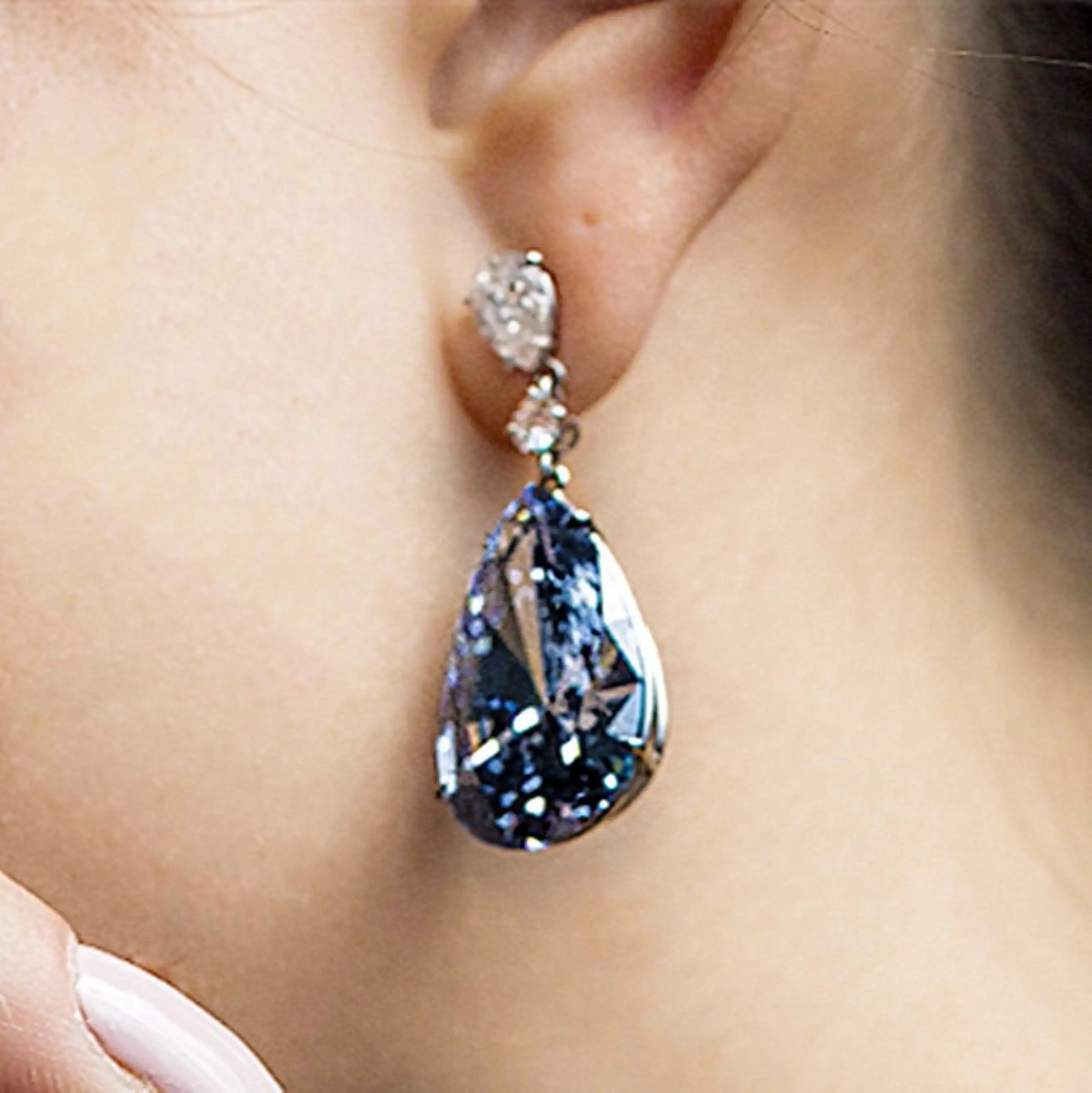 Blue Pink CZ Teardrop Wedding Earrings