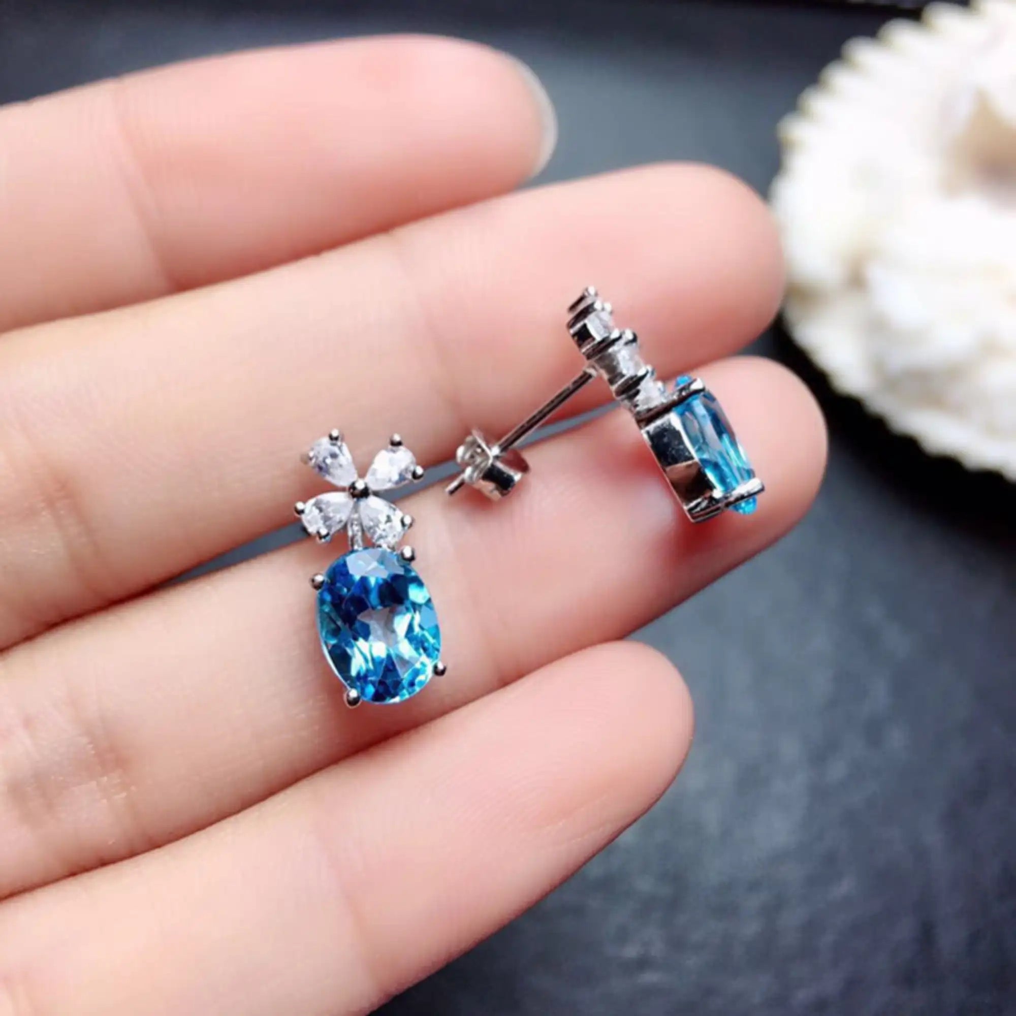 CZ Flower Dangle Wedding Earrings