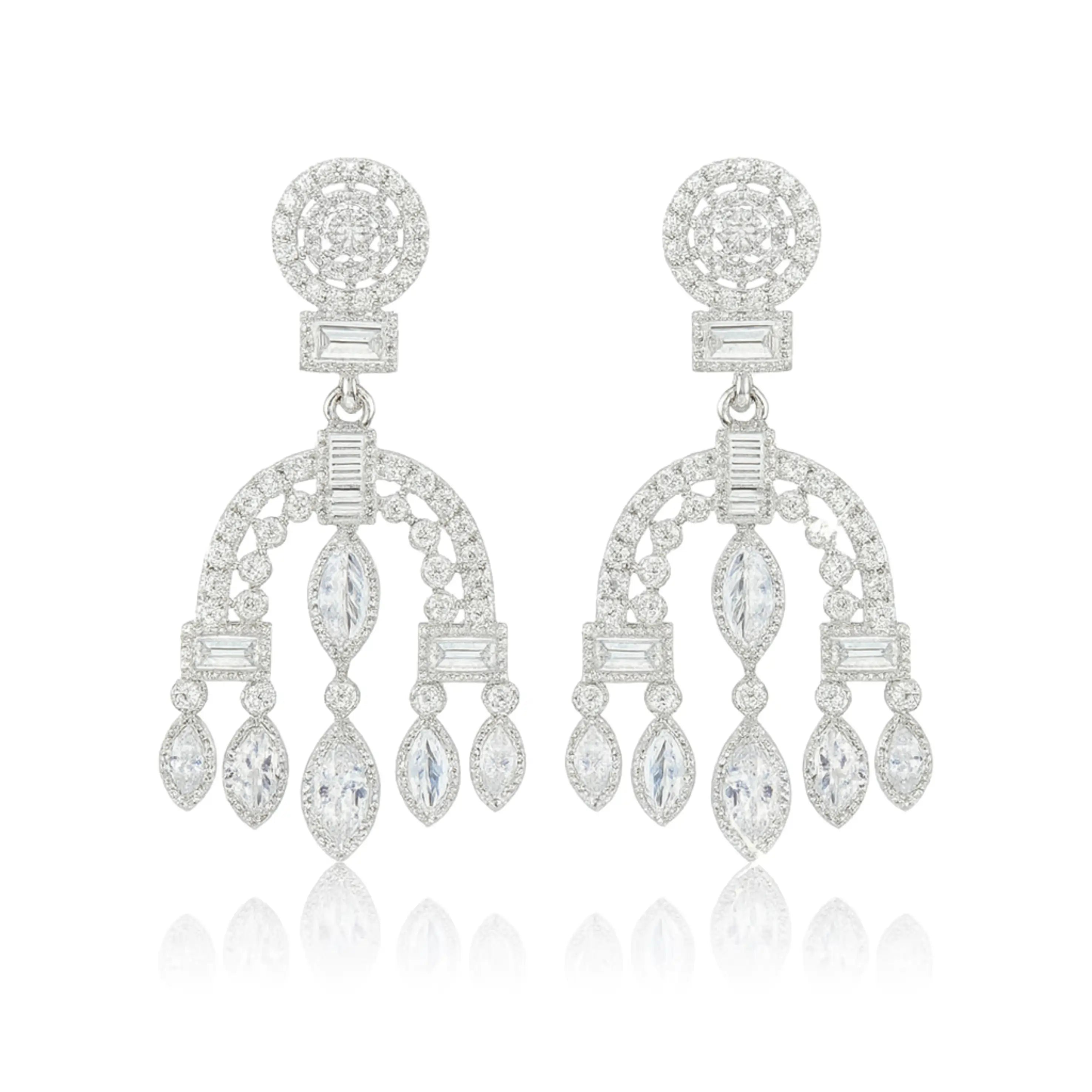 Luxury CZ Crystal Long Bridal Drop Earrings for Women