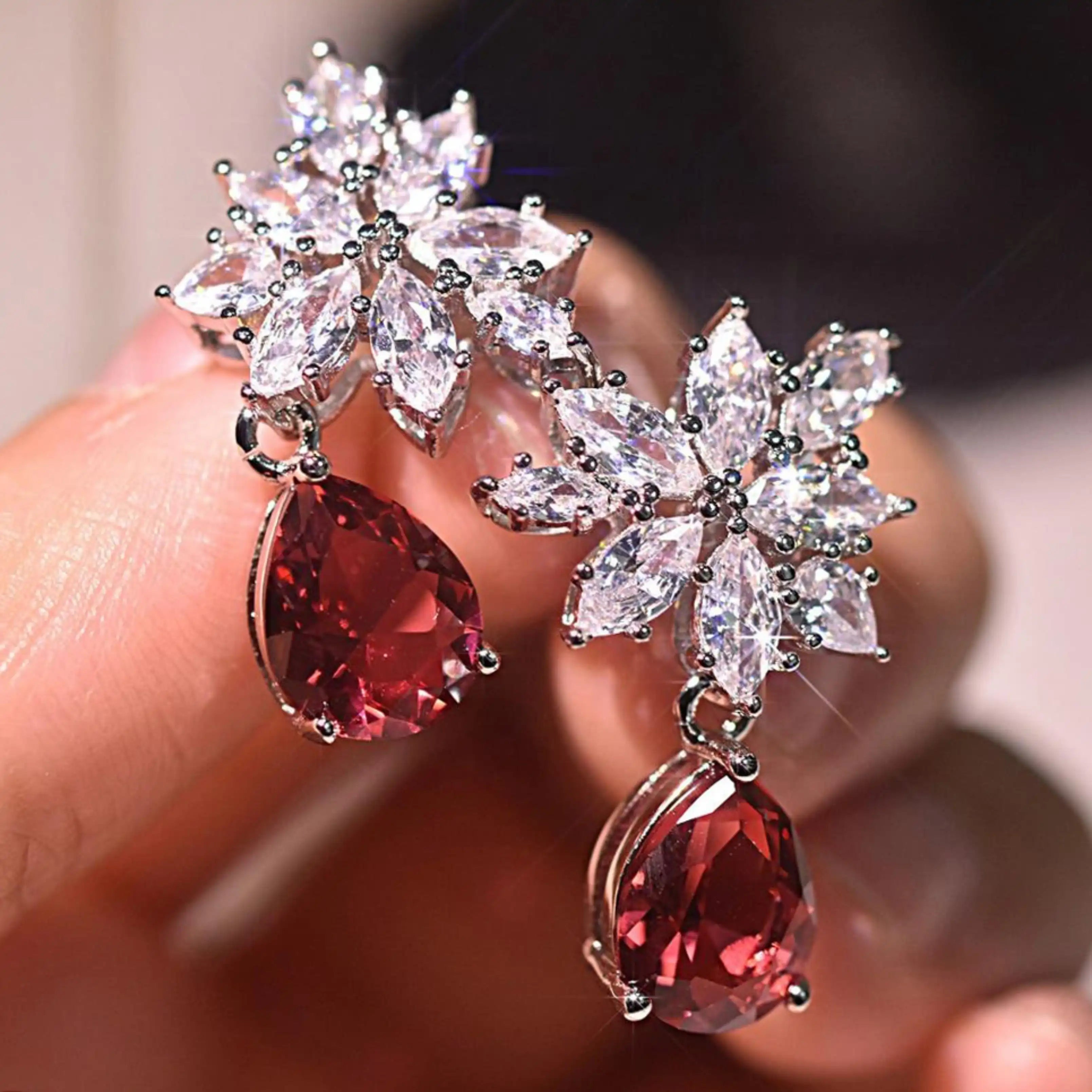Elegant Ruby CZ Drop Earrings