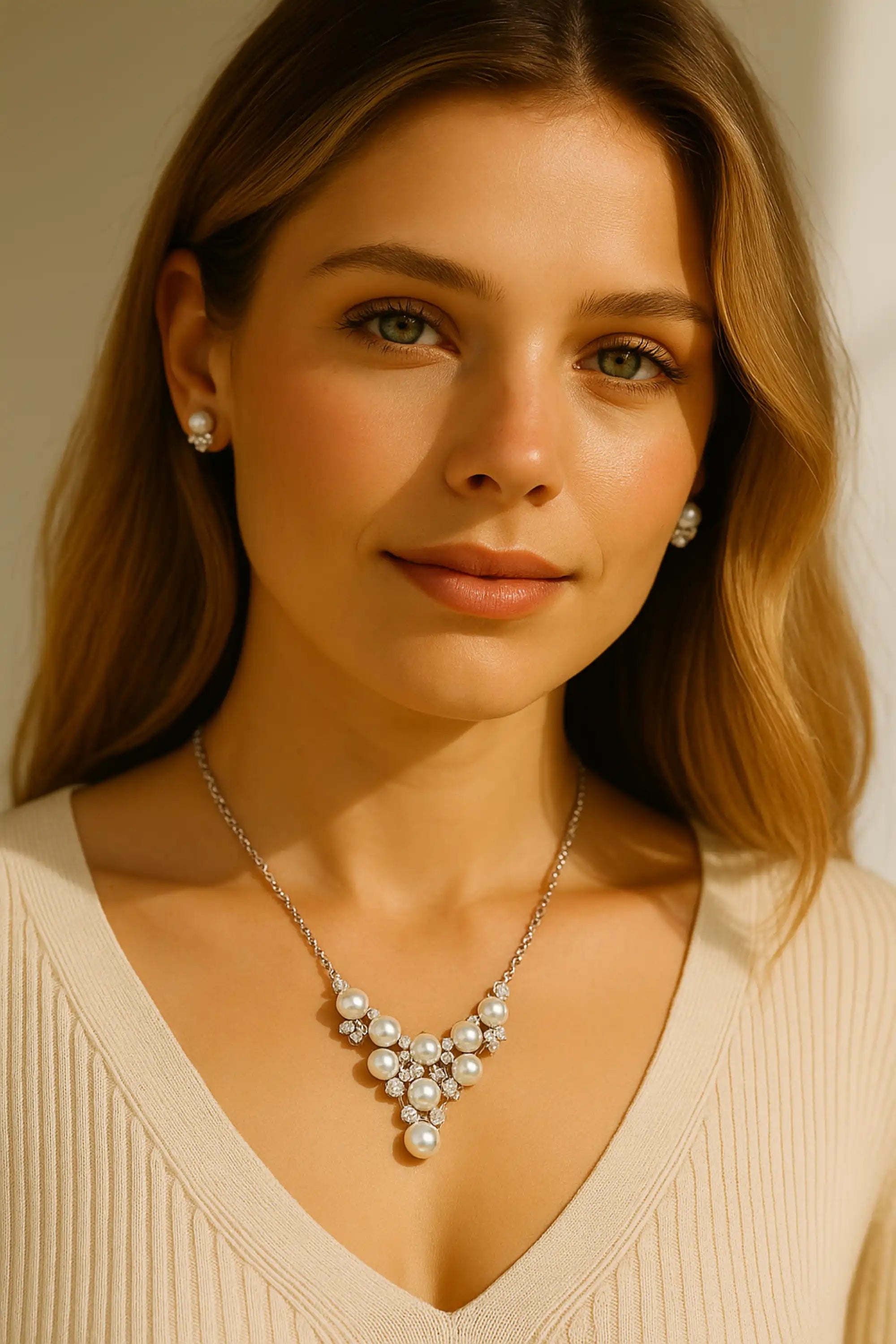 Bridal Gold Pearl Necklace Set