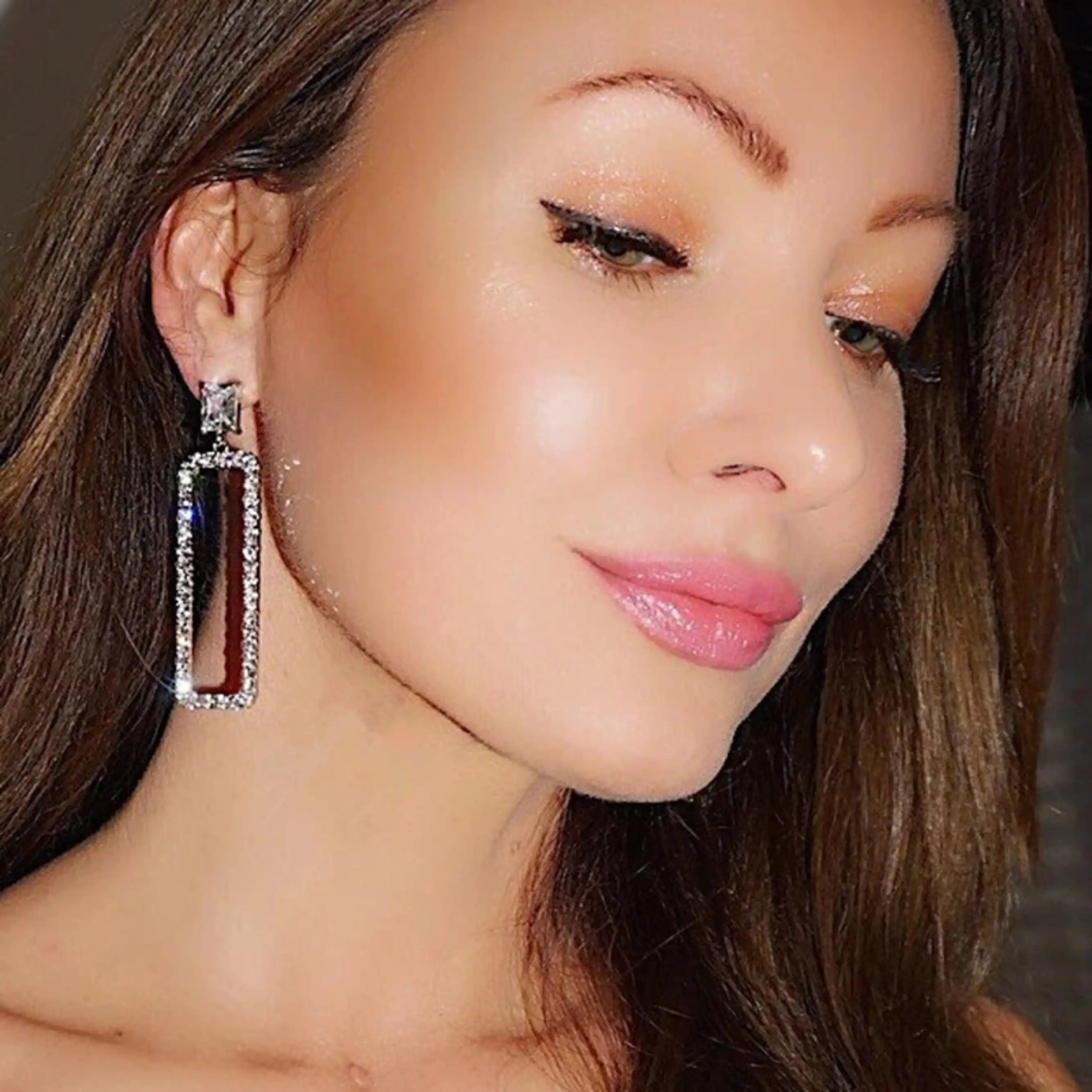 Geometric CZ Rectangle Drop Wedding Earrings