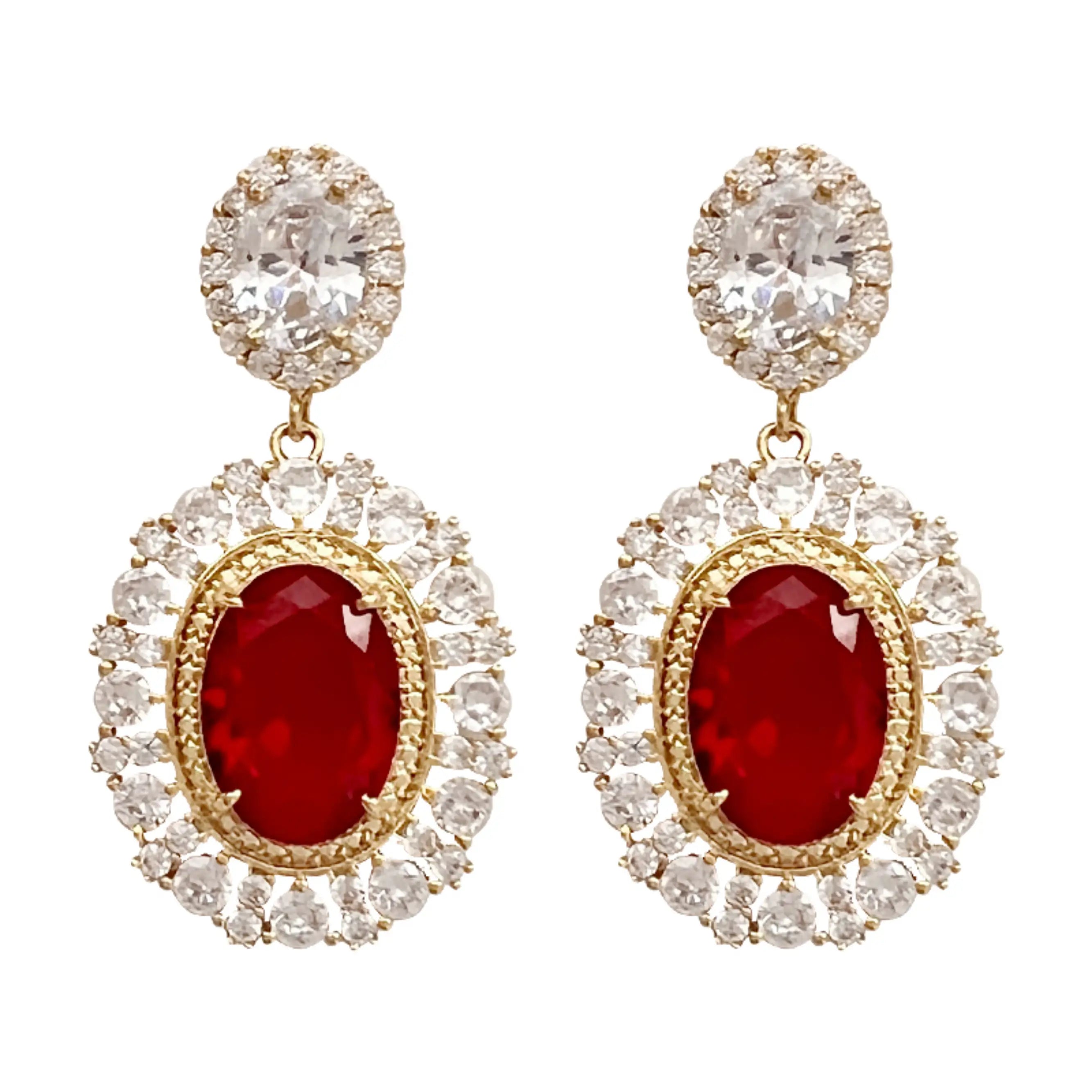 Luxury 18K Gold Red Stone Earrings