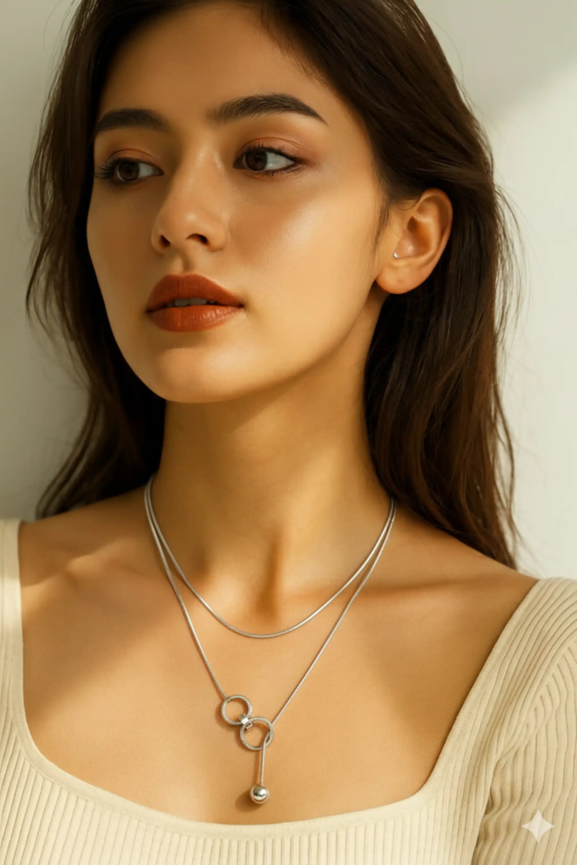 Titanium Steel Geometric Tassel Necklace