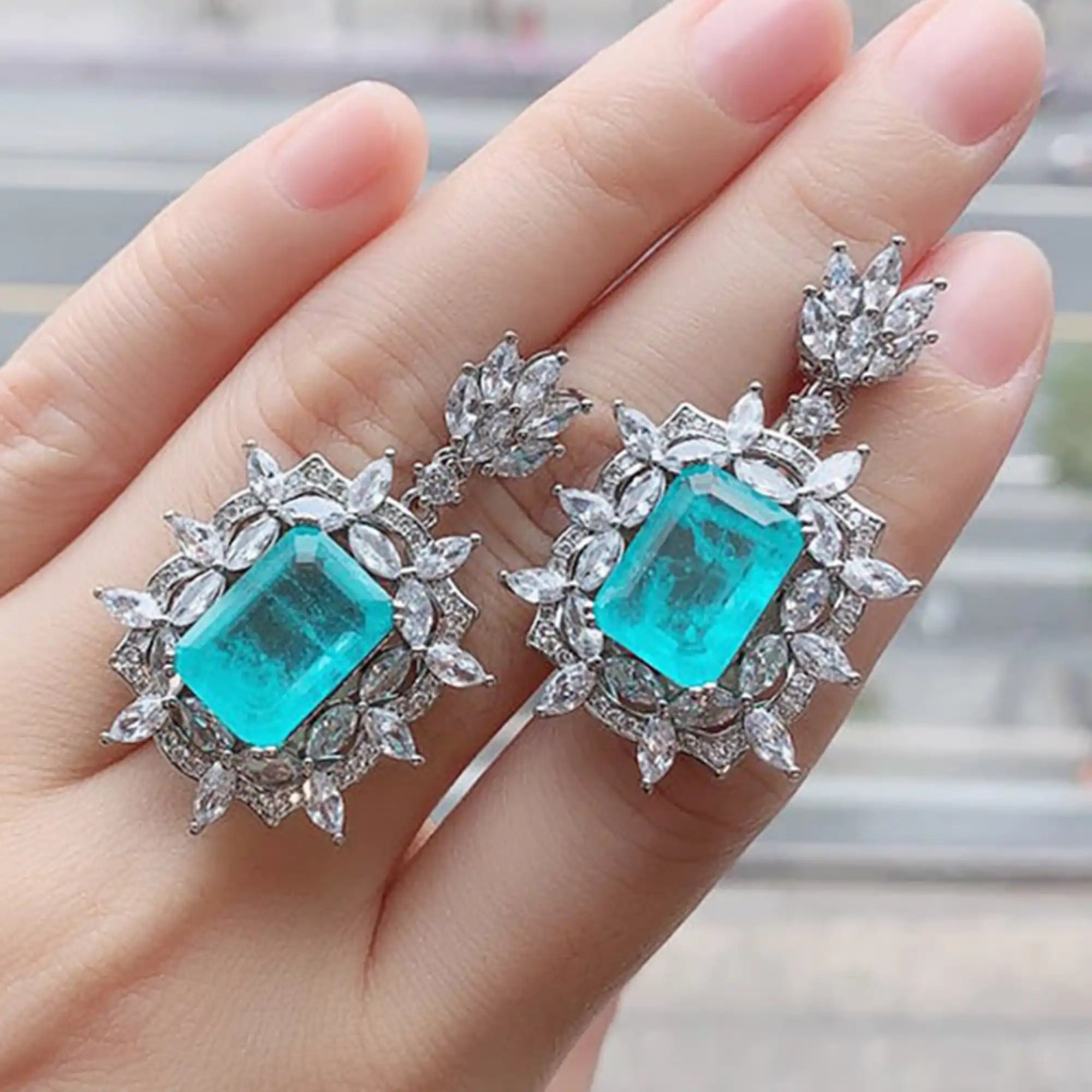 Emerald Cut Blue Zircon Jewelry Set