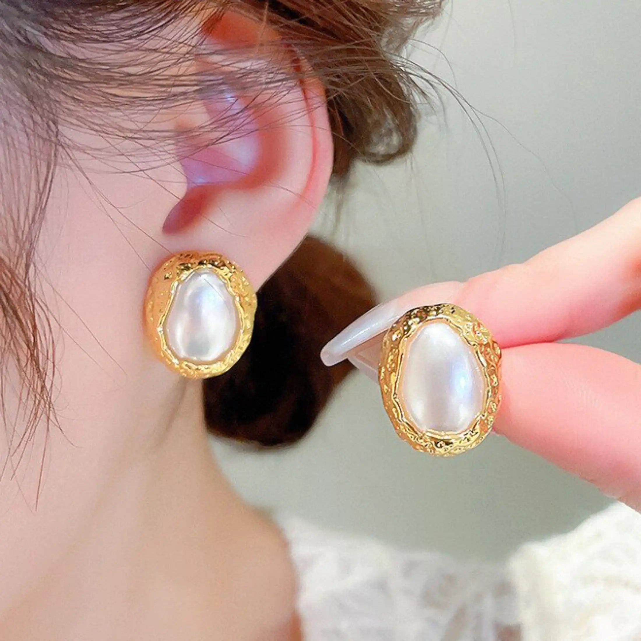 18K Plated Pearl Stud Earrings