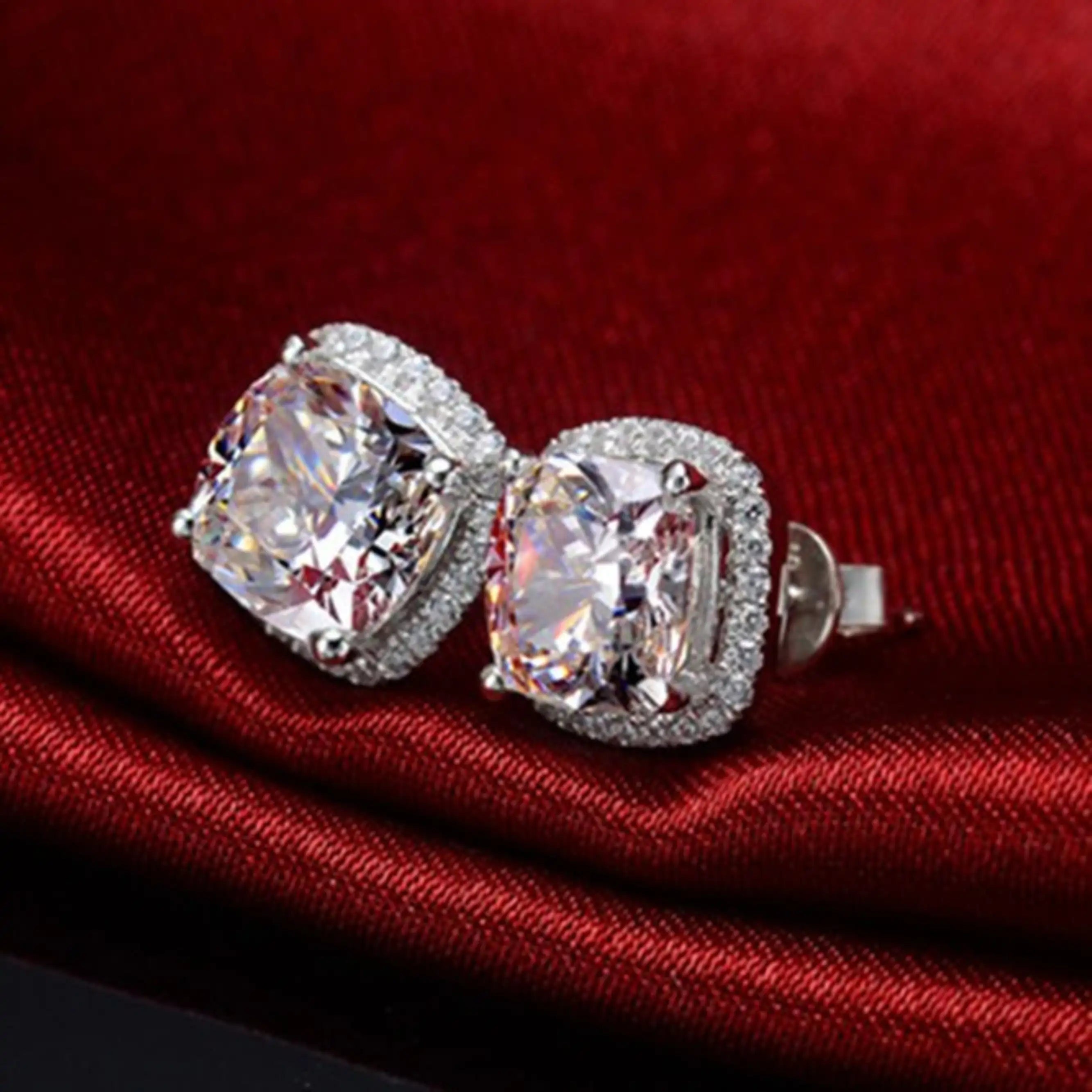 Moissanite Cushion CZ Stud Earrings