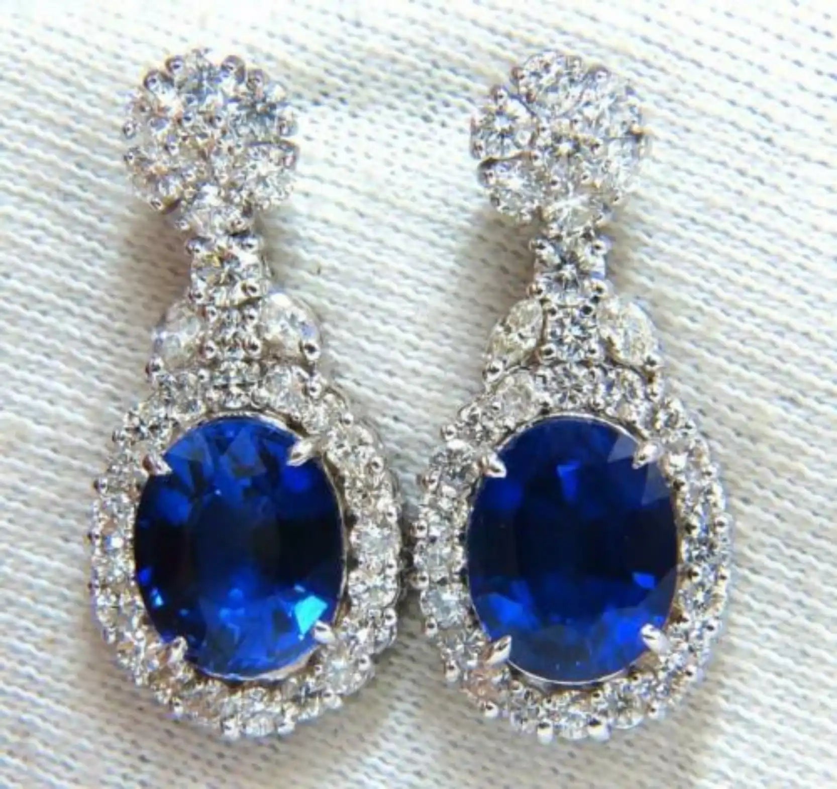Sapphire Blue CZ Oval Drop Earrings
