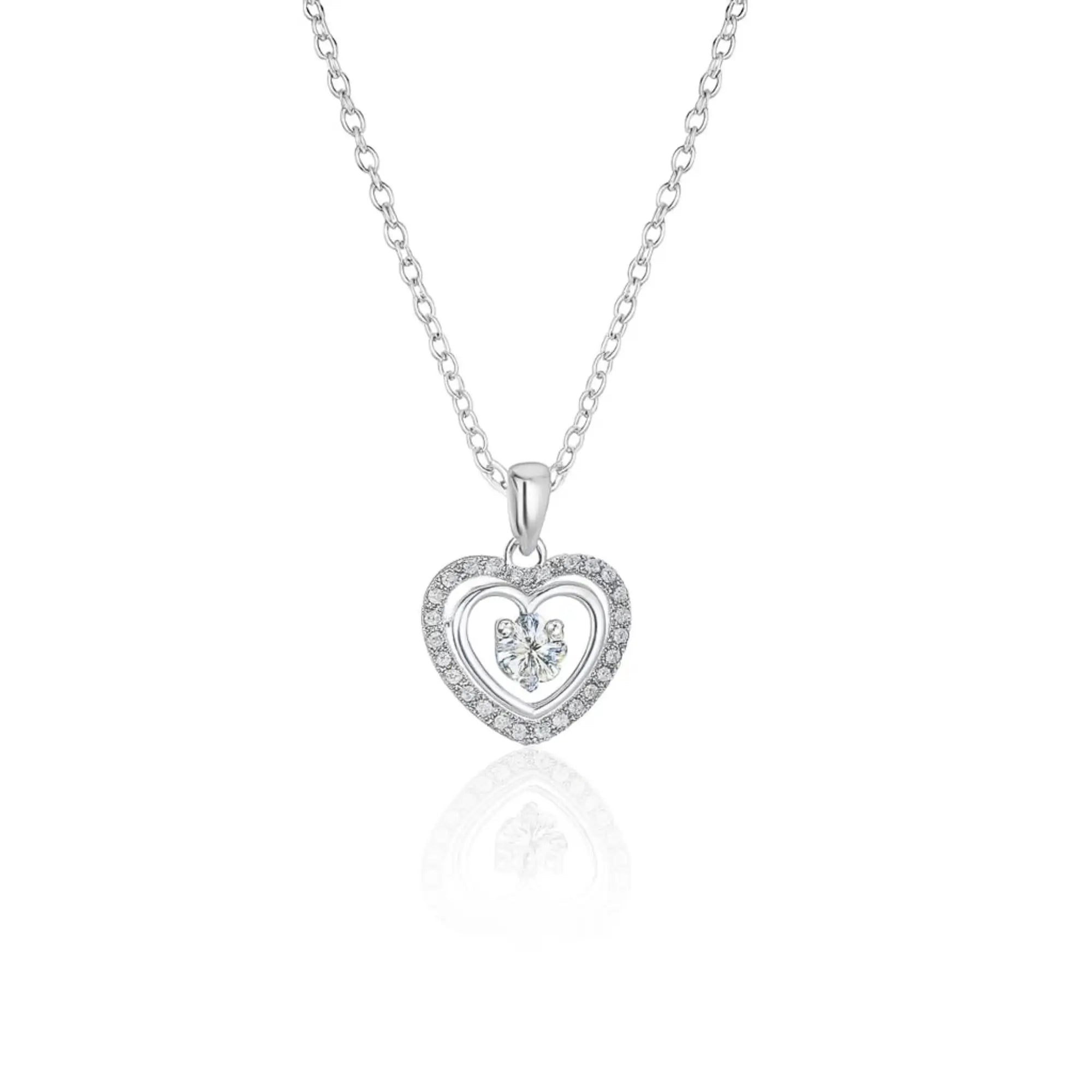 Silver Heart CZ Pendant Necklace