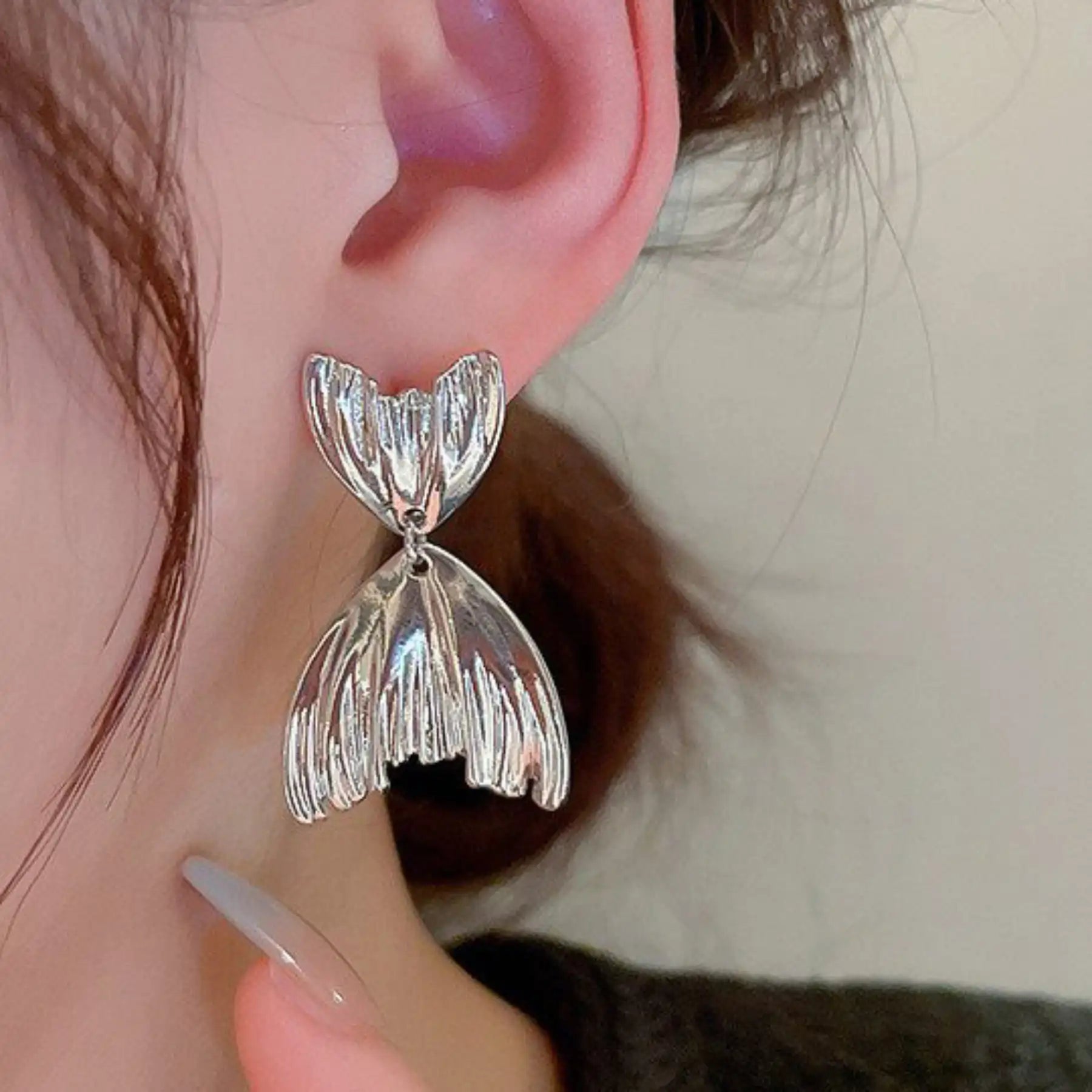 925 Silver Plated Fish Tail CZ Stud Earrings for Women