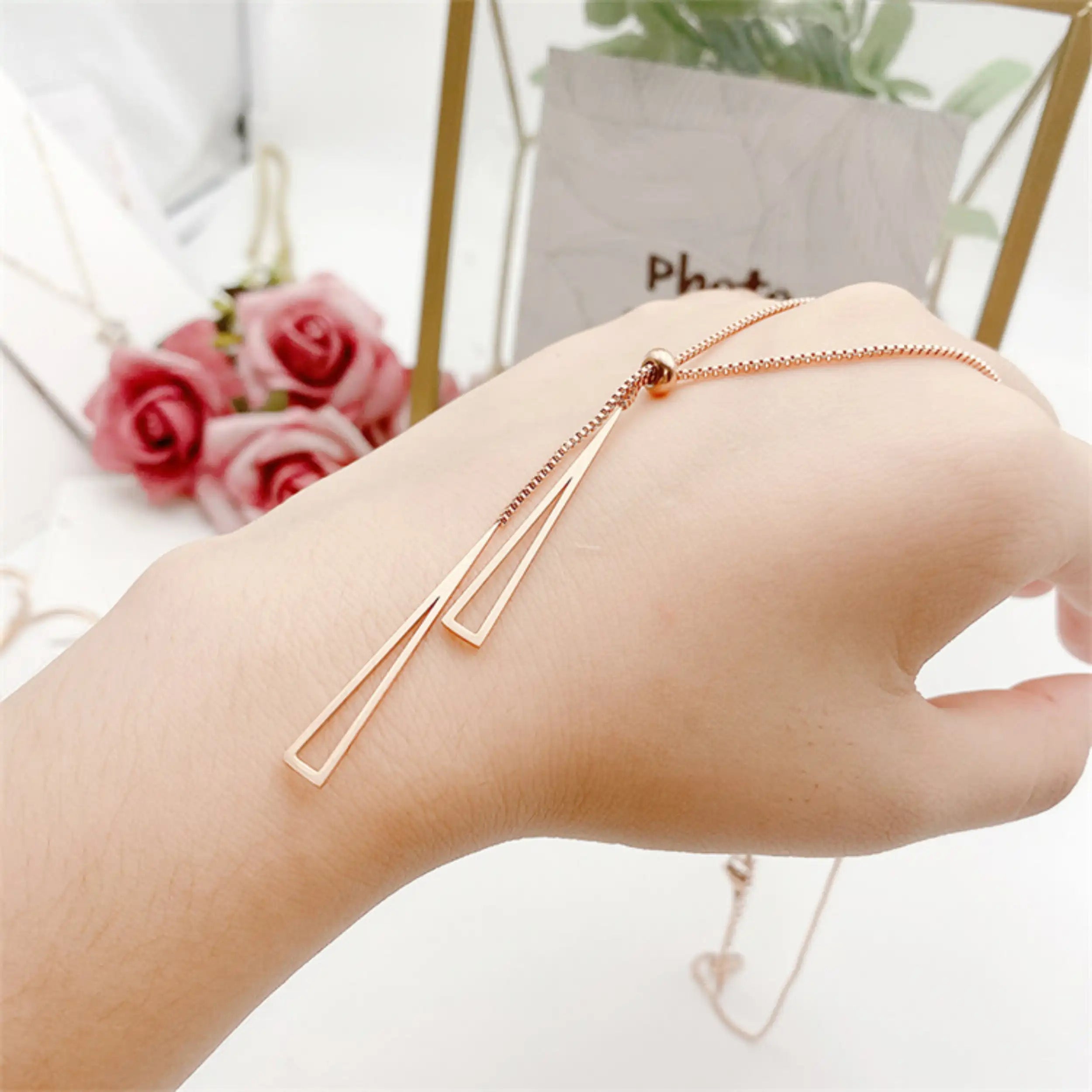 Rose Gold Triangle Tassel Necklace