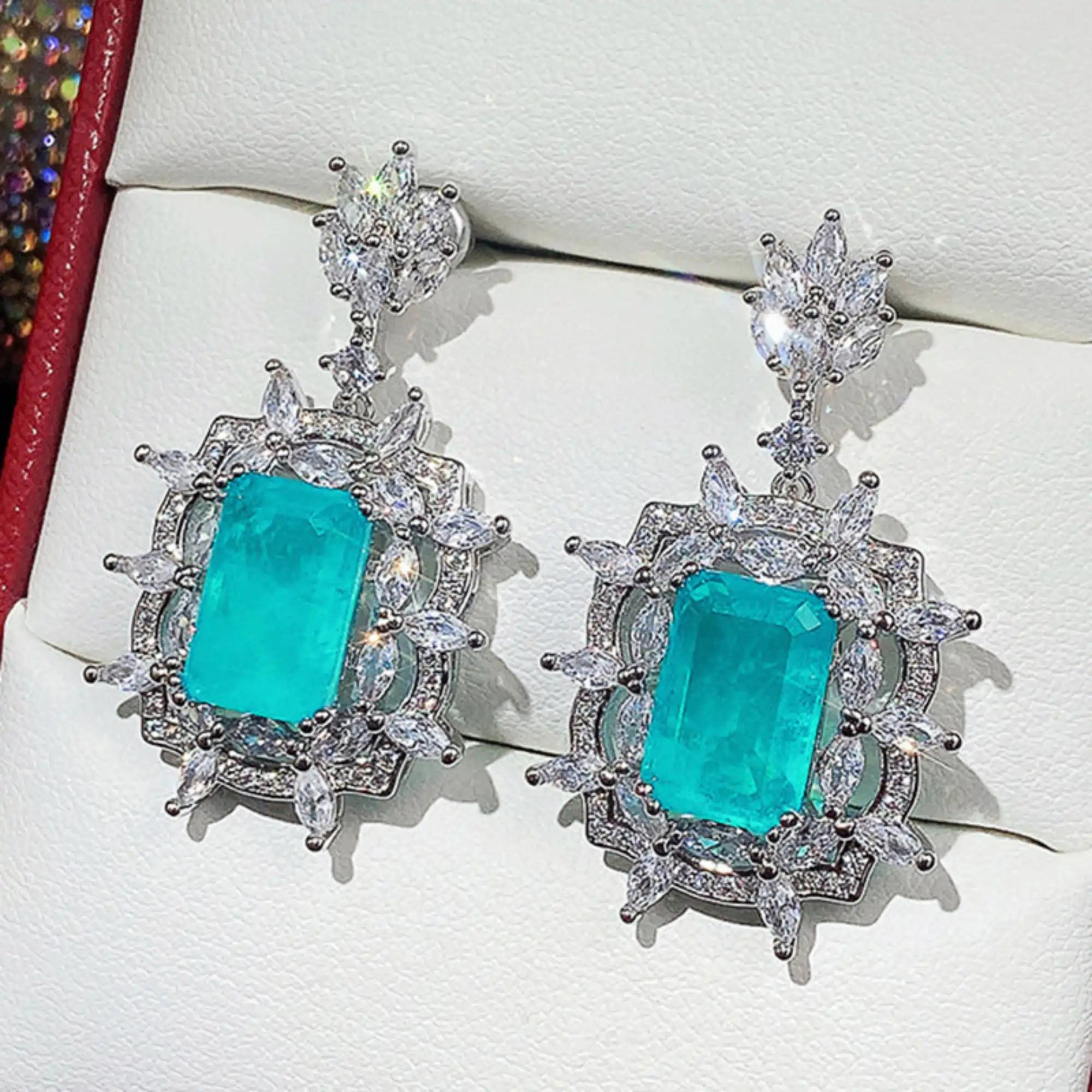 Emerald Cut Blue Zircon Jewelry Set