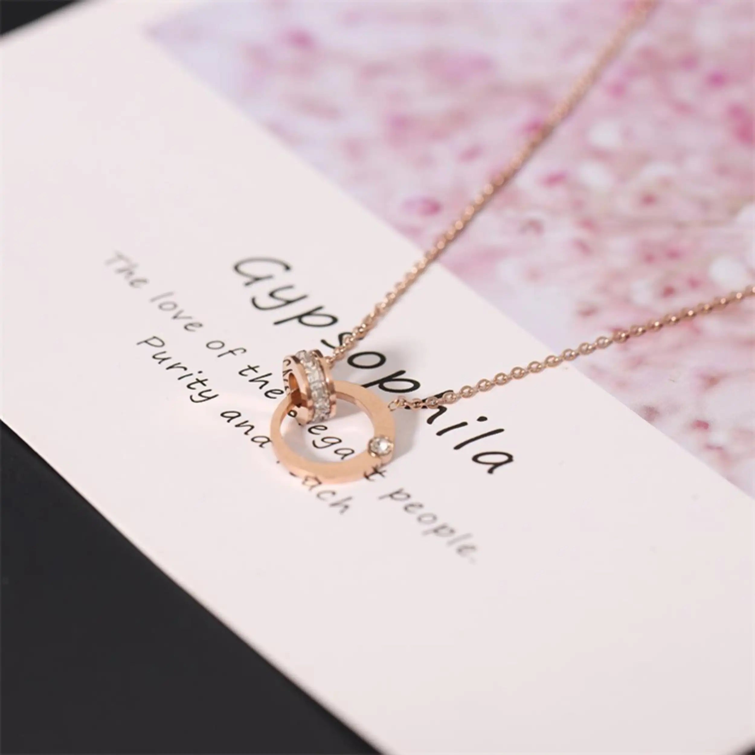 Titanium Steel Double Ring Crystal Necklace