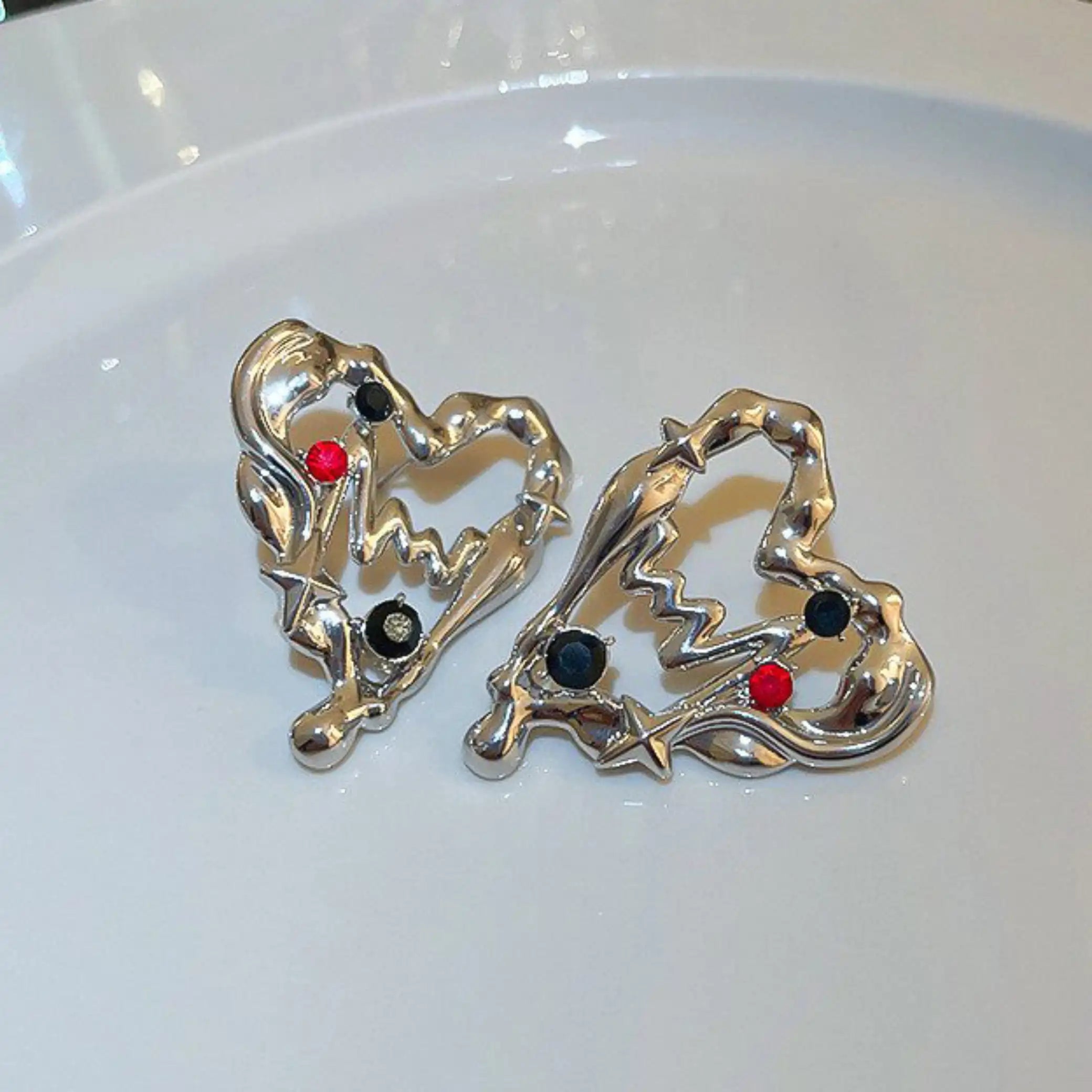 S925 Silver Heart CZ Hollow Stud Earrings