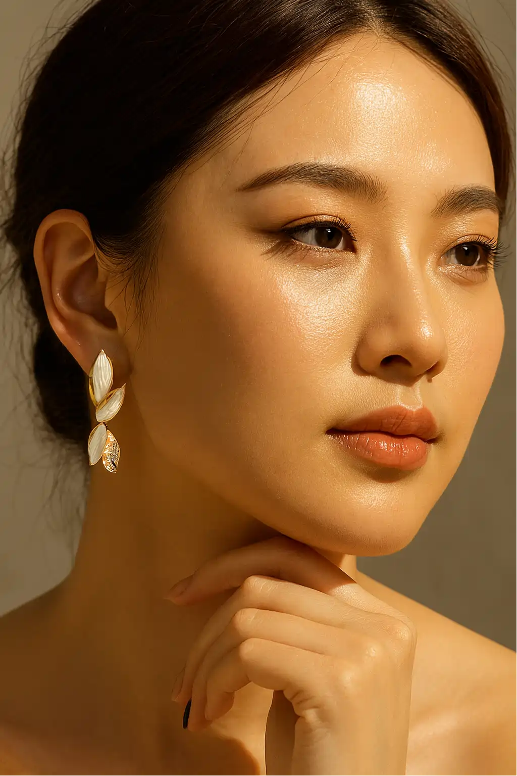 Gold CZ Flower Drop Earrings