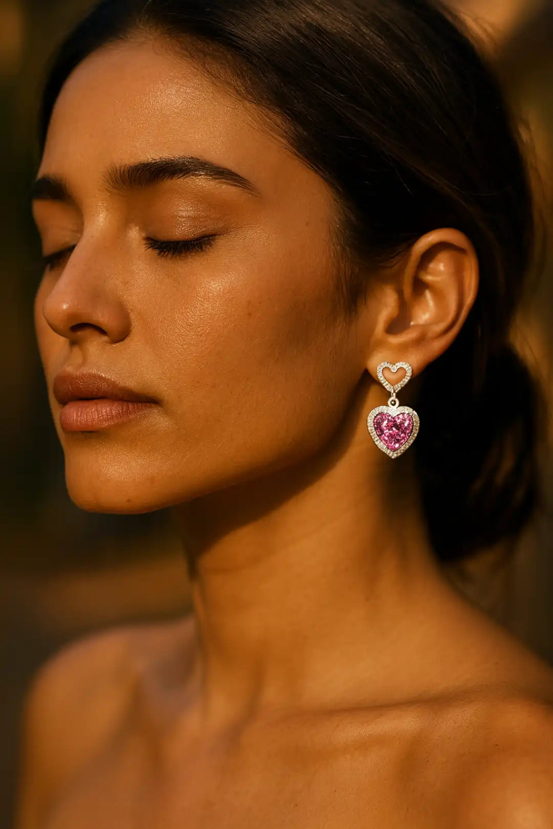 Pink Heart CZ Stud Earrings