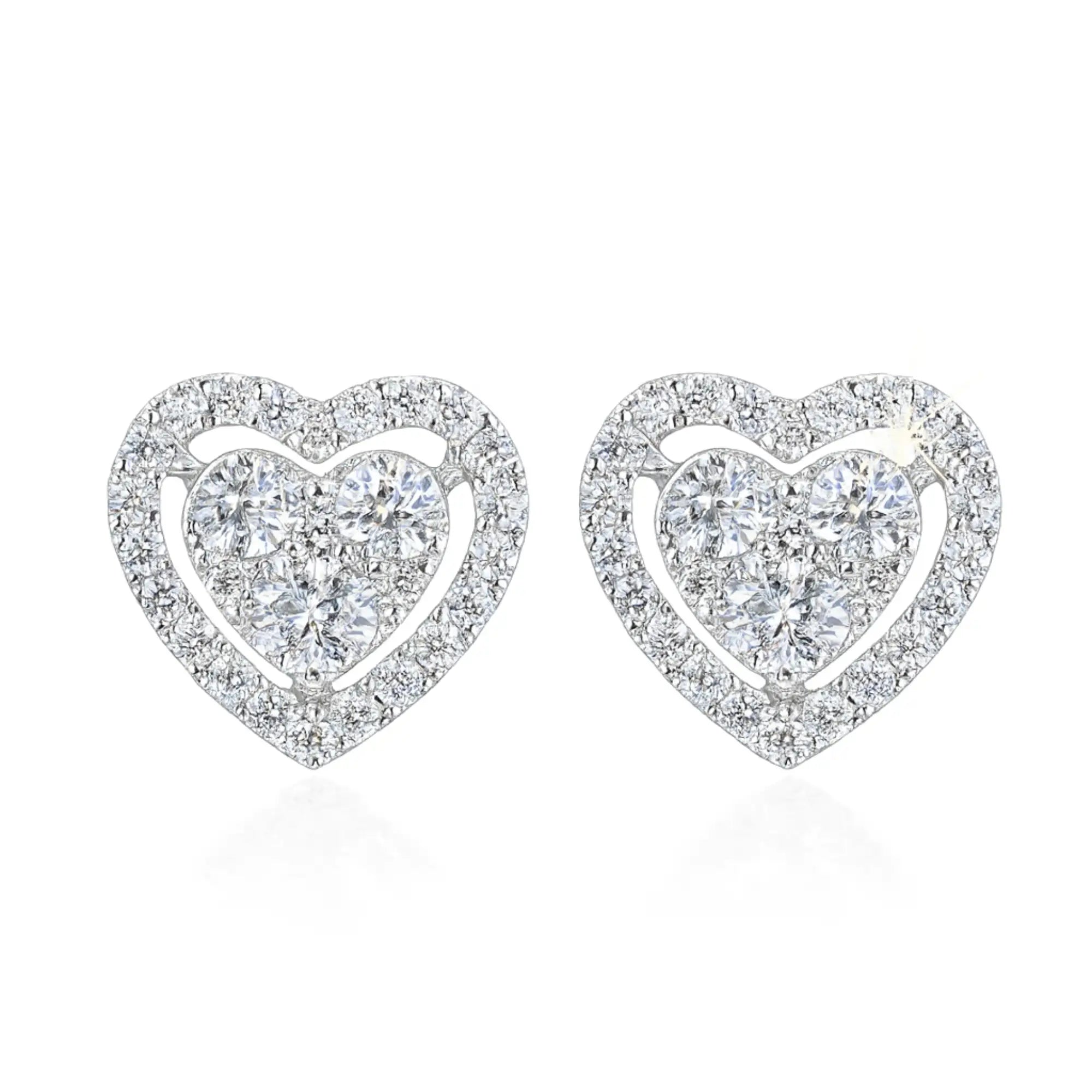 Halo Heart CZ Stud Earrings