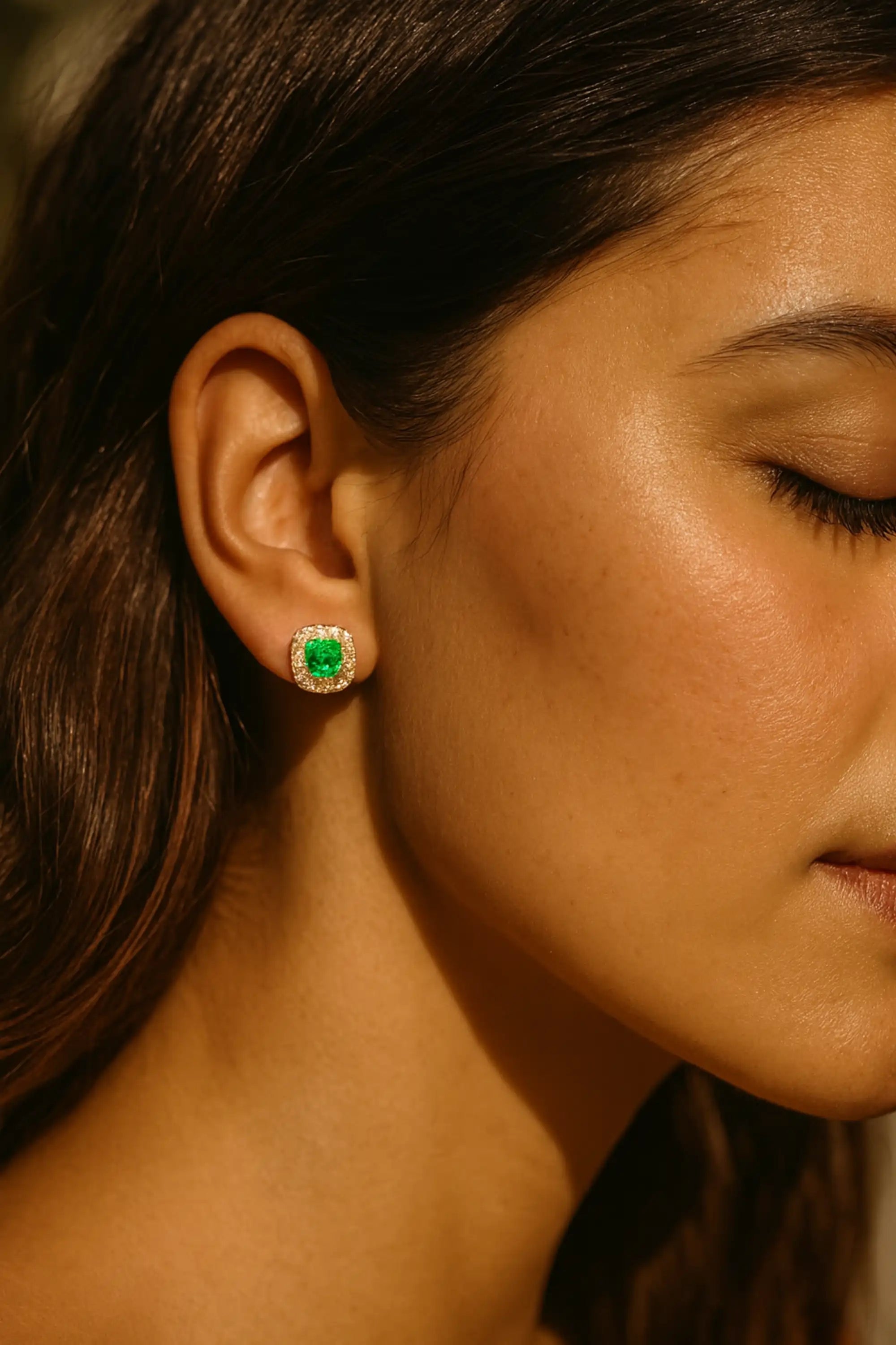 18K Gold Green CZ Stud Earrings
