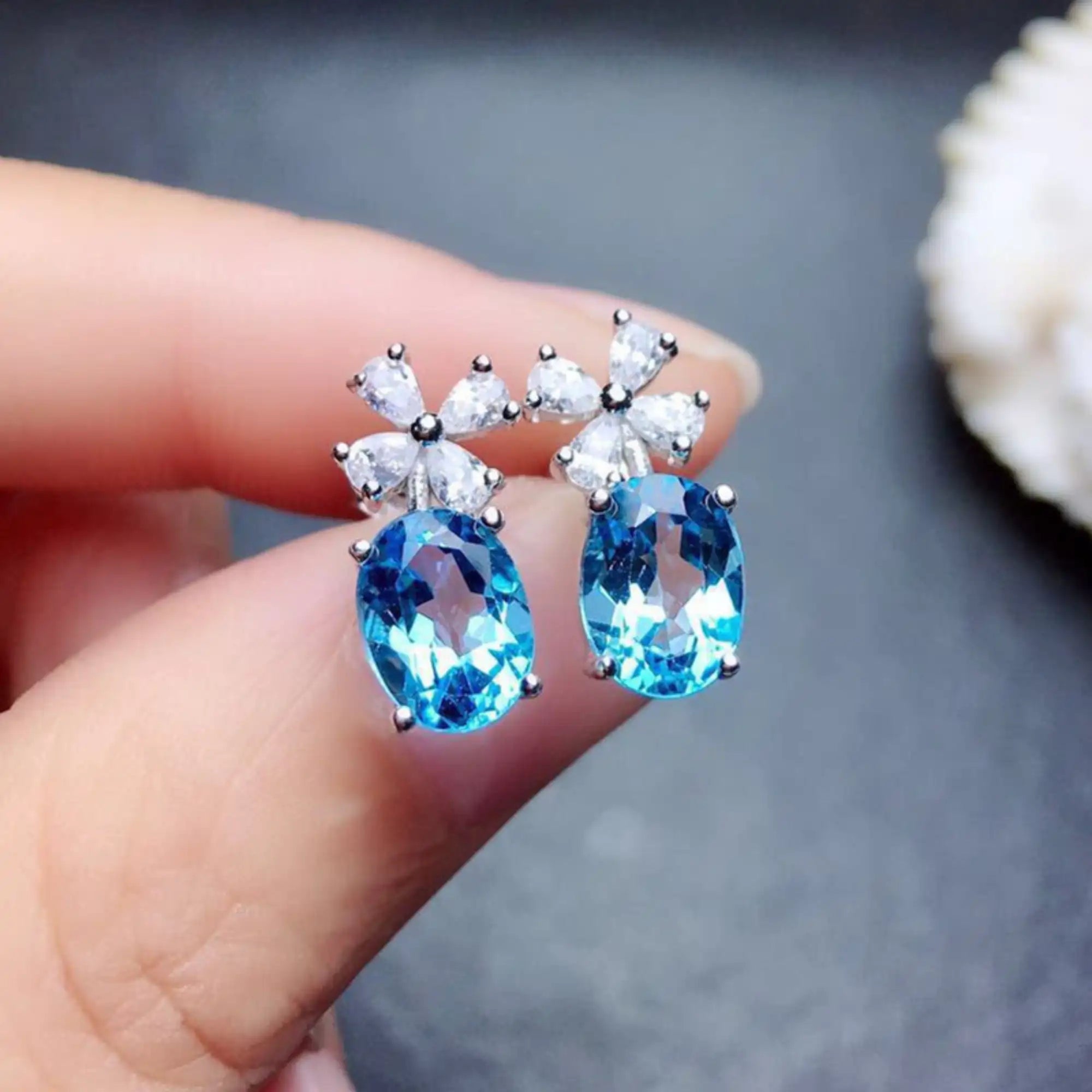 CZ Flower Dangle Wedding Earrings