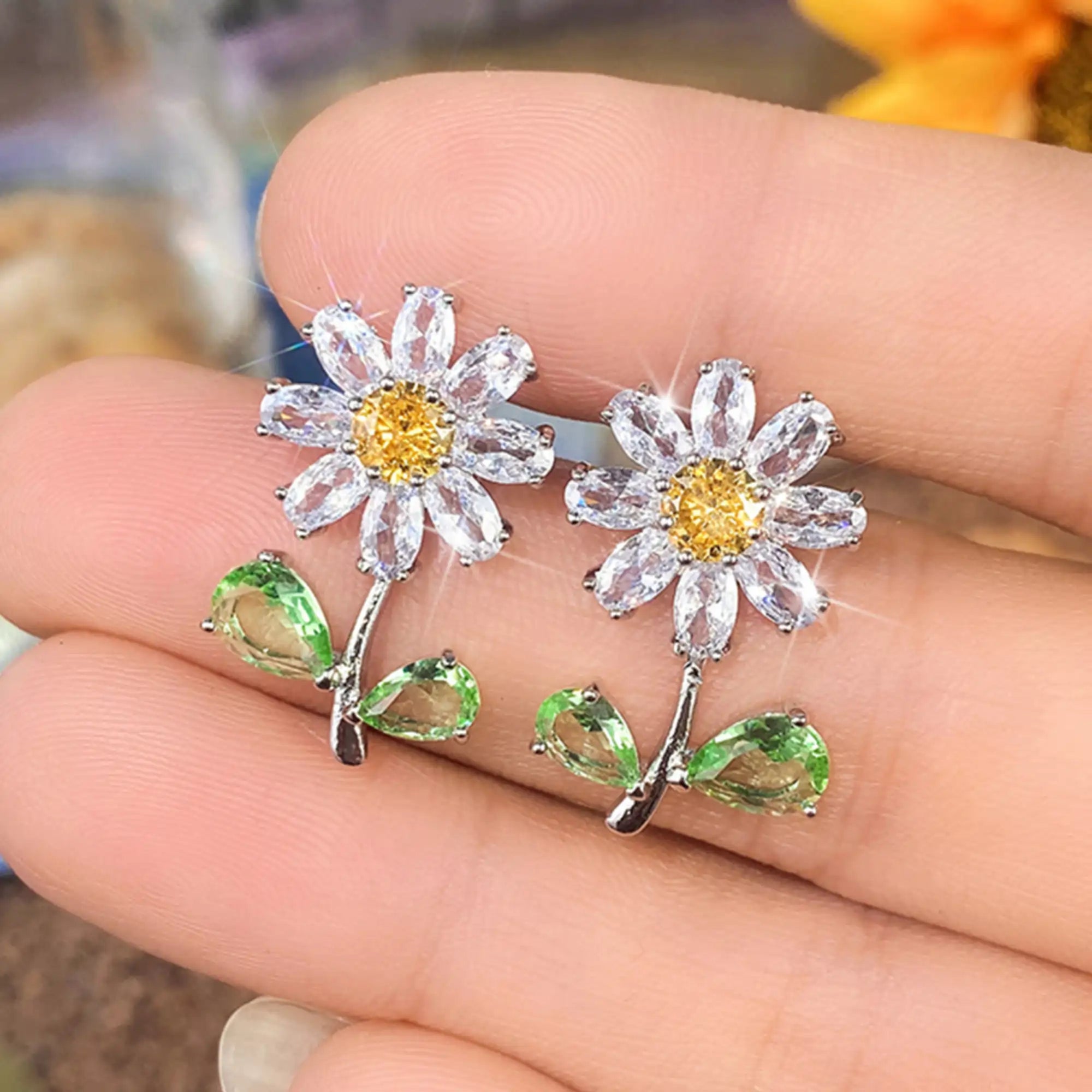 Daisy CZ Flower Stud Earrings