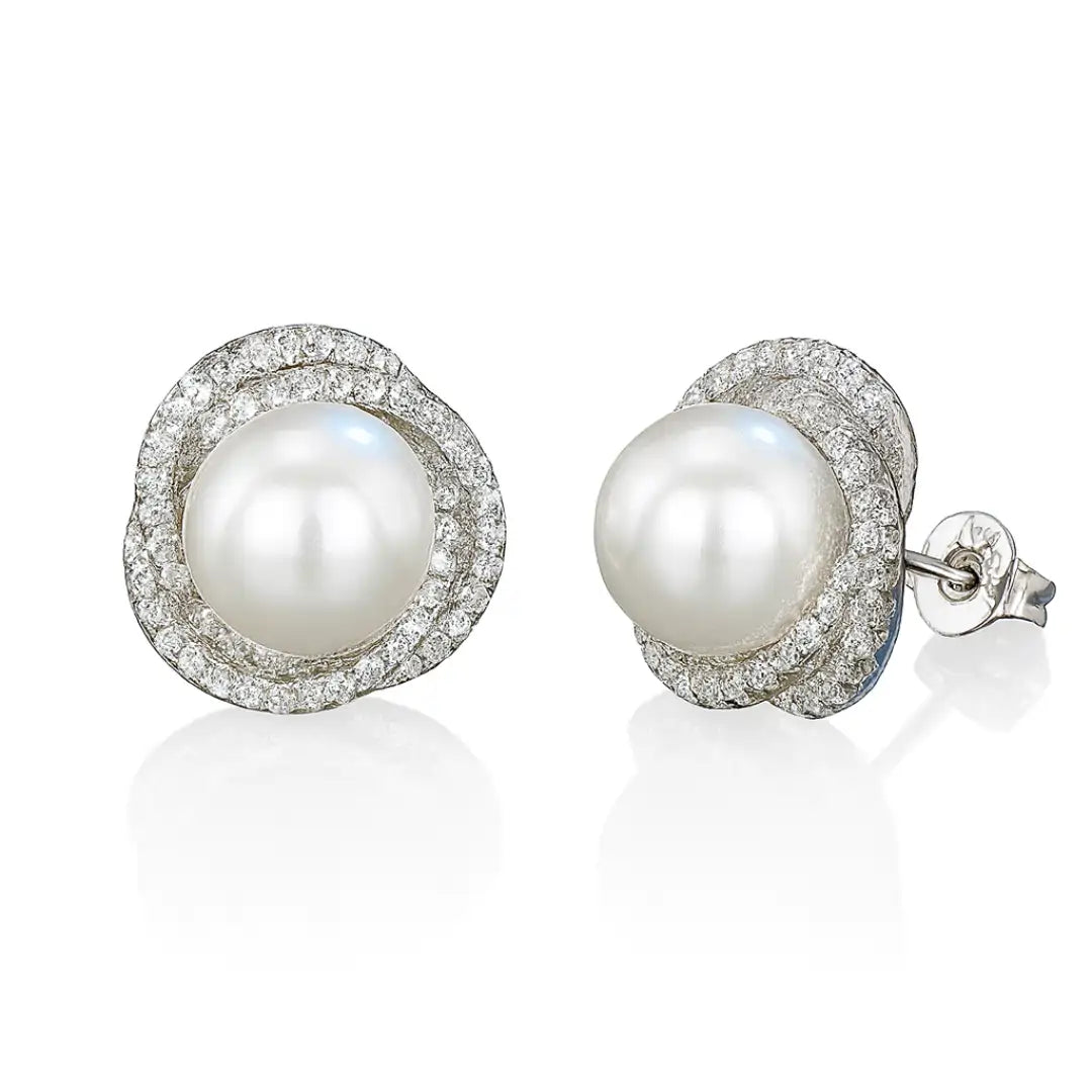 925 Silver Plated Cubic Zirconia Pearl Stud Earrings