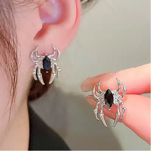Black Spider CZ Stud Earrings