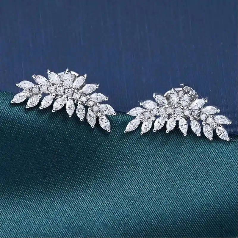 Elegant Leaf CZ Stud Earrings